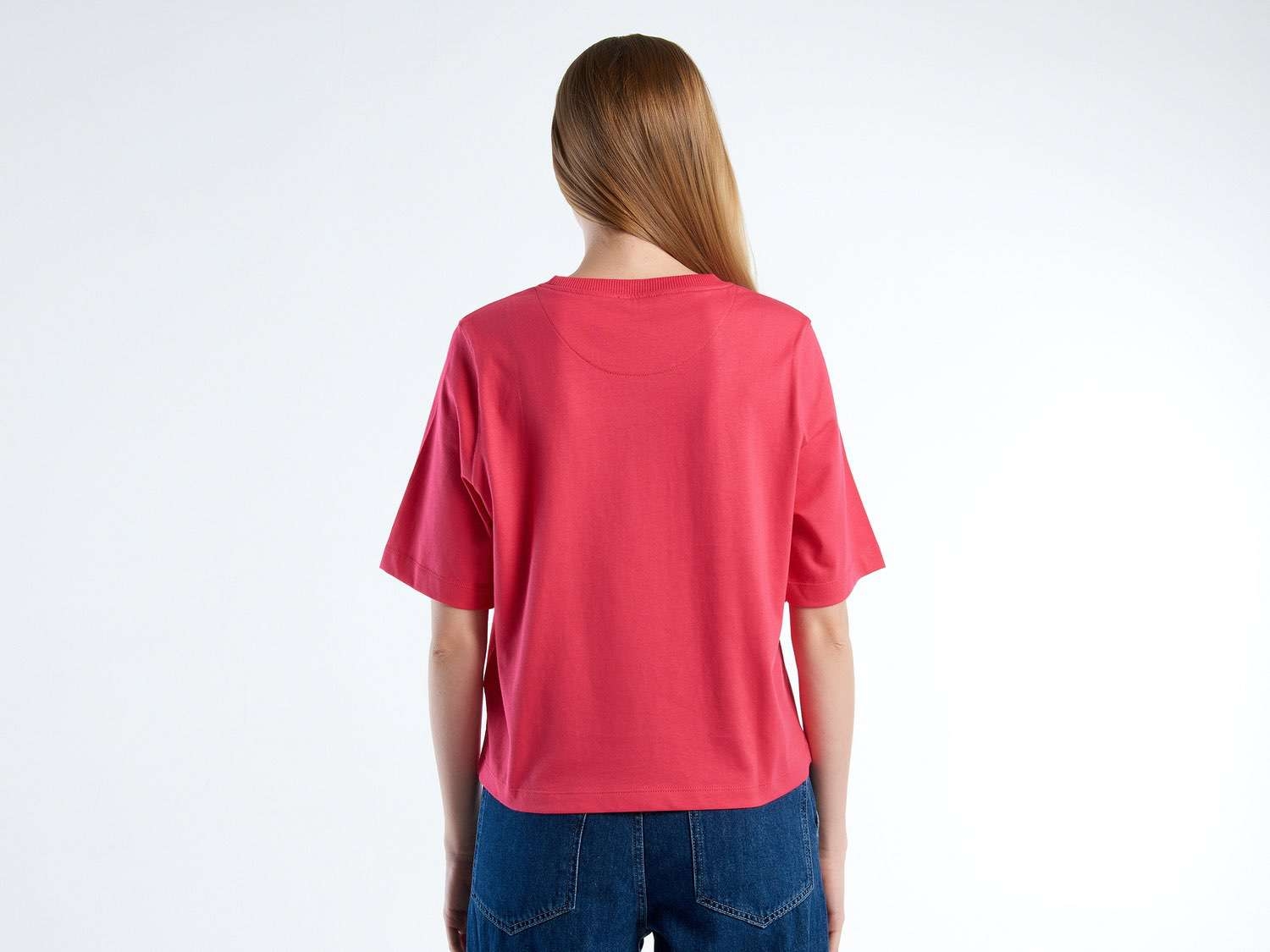 Benetton Kadın Koyu Pembe %100 Koton Boxy Fit T-Shirt