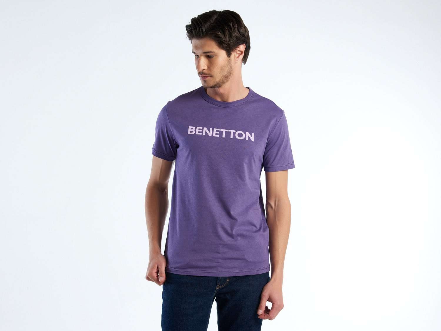 Benetton Erkek Mor Logo Baskılı Organik Pamuklu T-Shirt