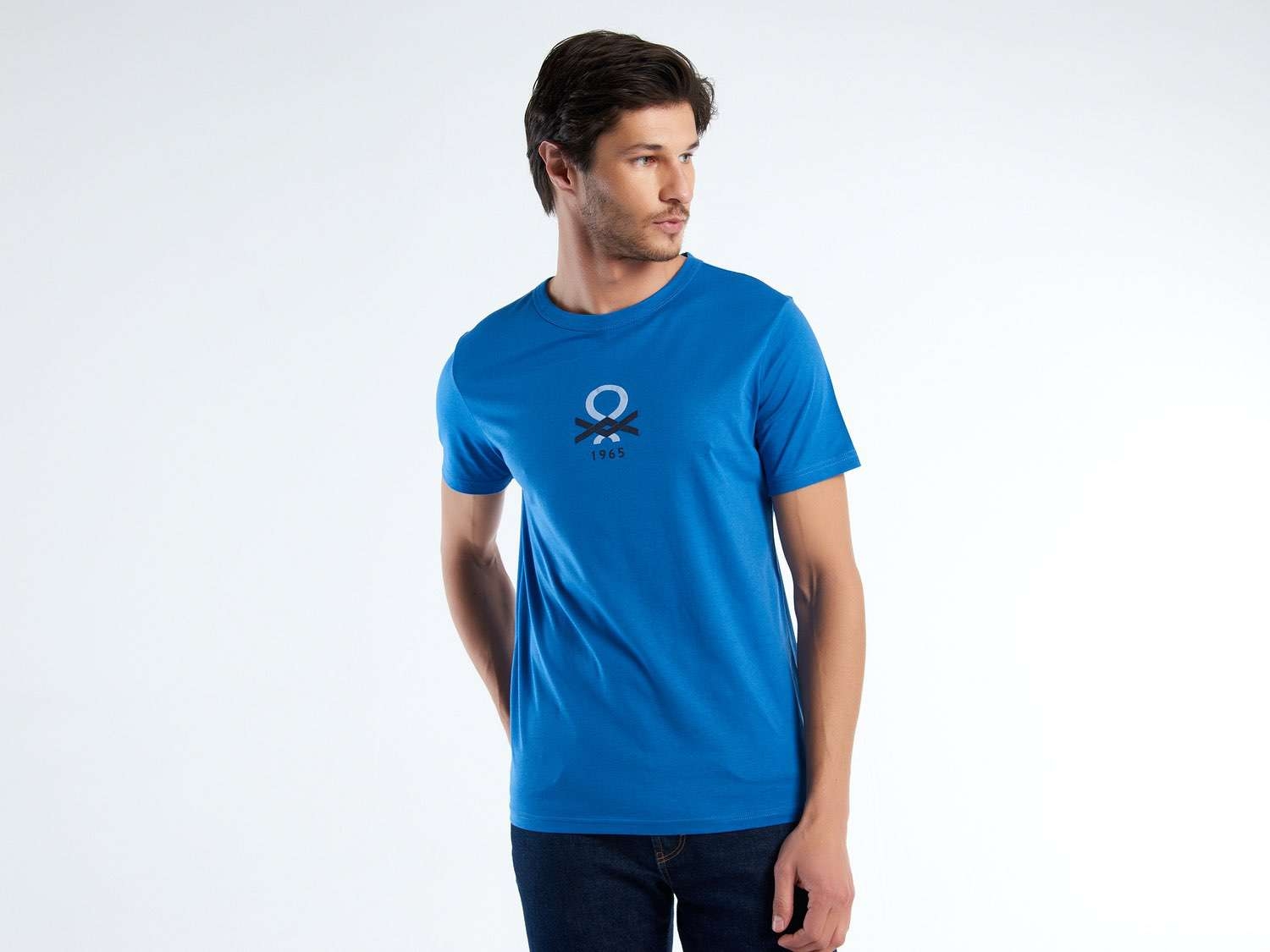 Benetton Erkek Koyu Mavi Logo Baskılı Organik Pamuklu T-Shirt