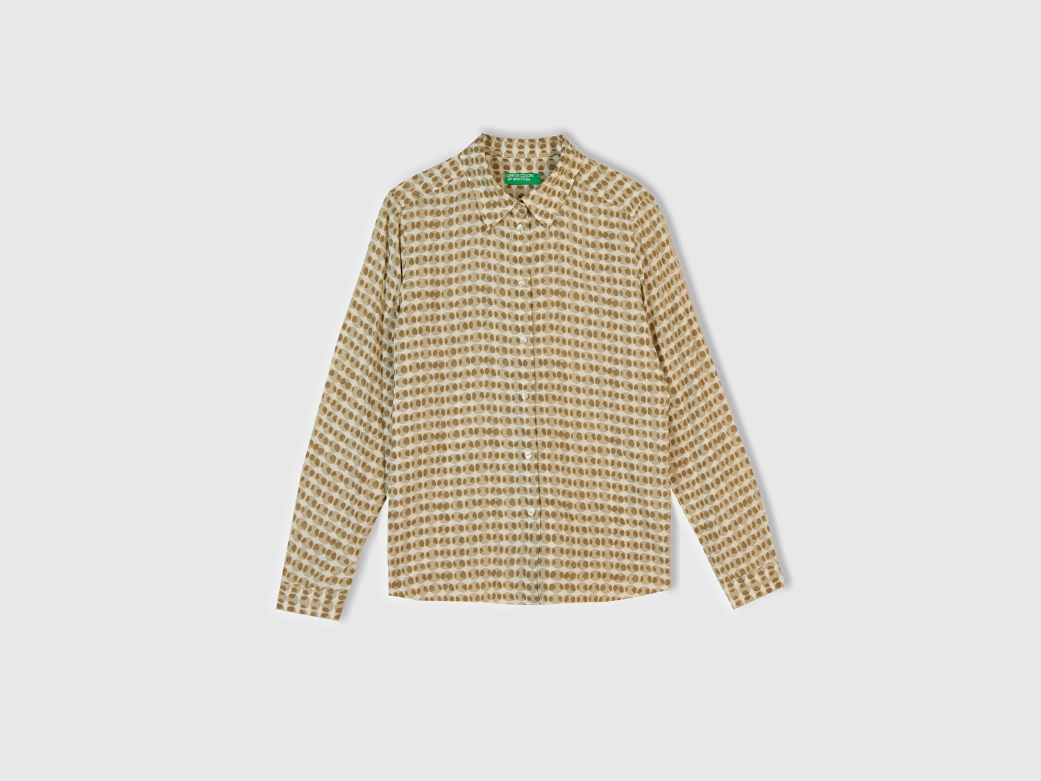 Benetton Kadın Bej %100 Viskoz Desenli Gömlek