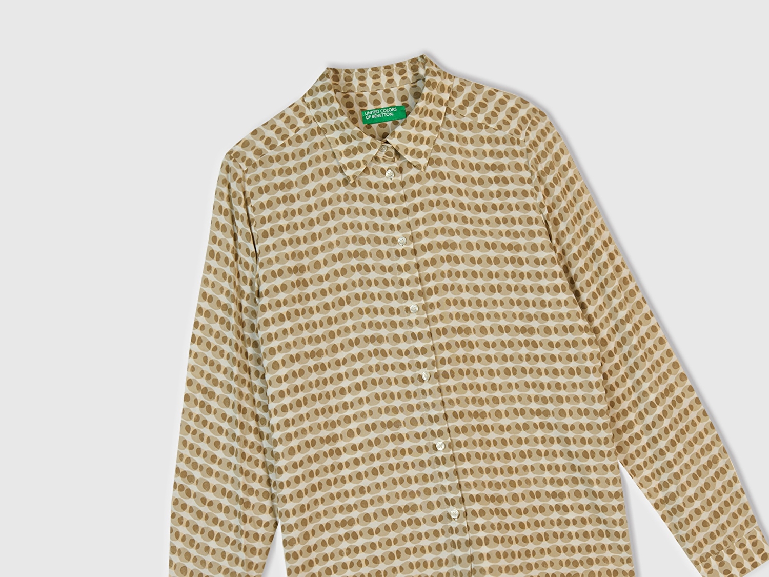 Benetton Kadın Bej %100 Viskoz Desenli Gömlek