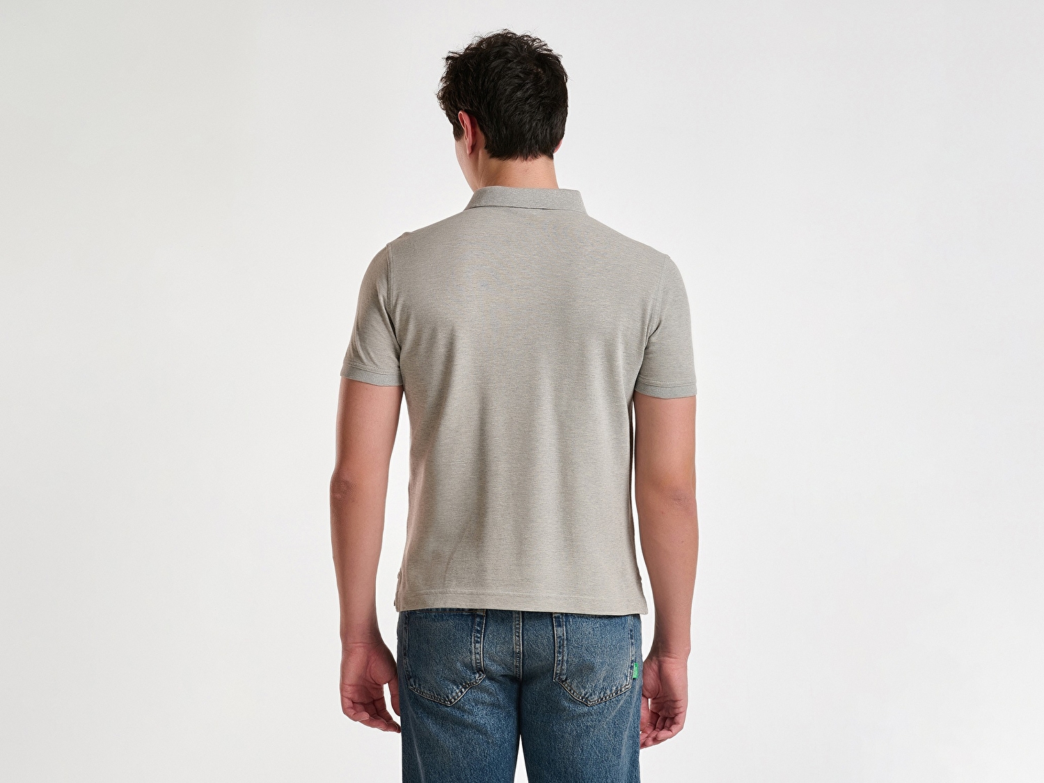 Benetton Erkek Gri Melanj %100 Pamuk Çok Renkli Logo Baskılı Regular Fit Polo T-Shirt