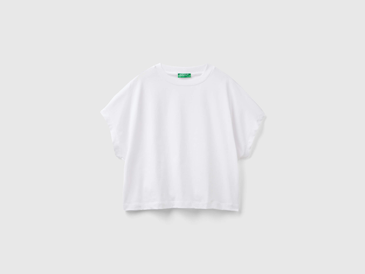 Benetton Kadın Beyaz %100 Pamuk Kimono Kollu Bisiklet Yaka T-Shirt