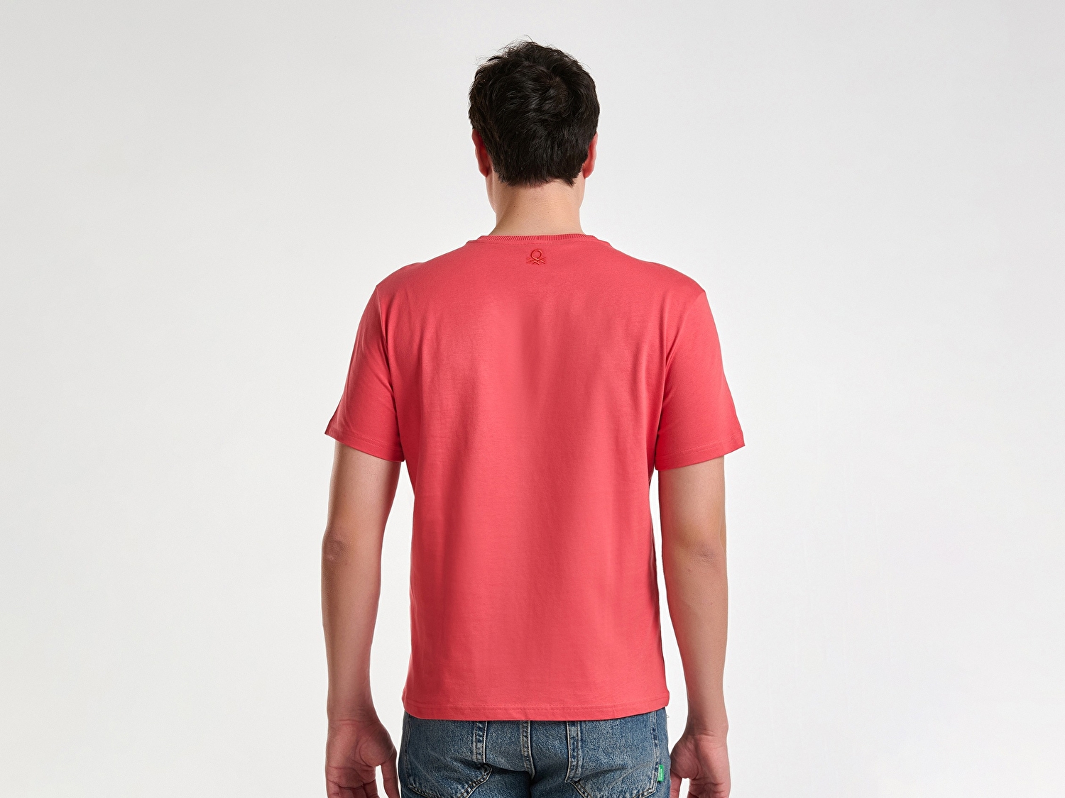 Benetton Erkek Mercan %100 Pamuk Yama Cep Detaylı Oversize T-Shirt