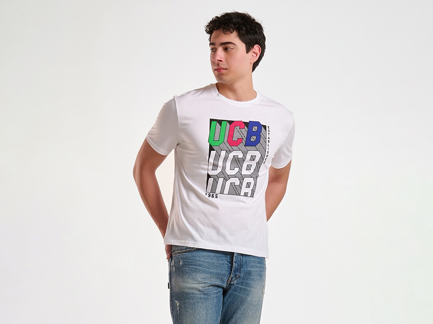 Benetton Erkek Beyaz Mix %100 Pamuk Önü Logo Baskılı Relax Fit T-Shirt