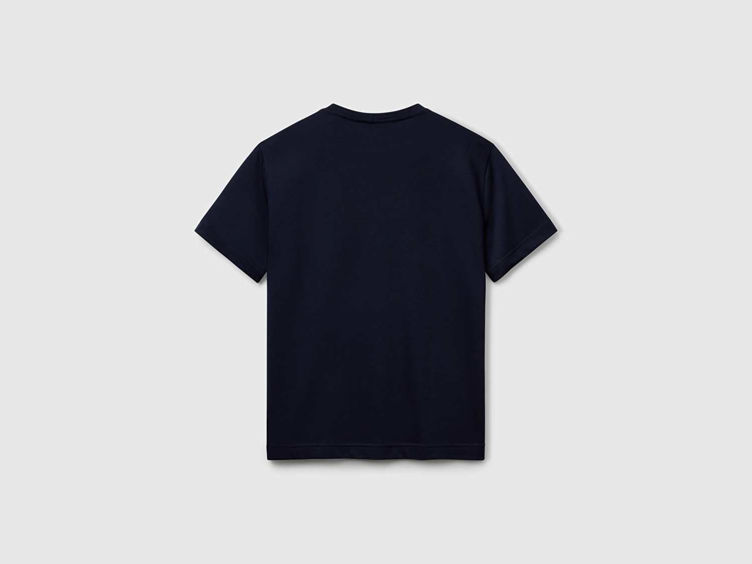 Benetton Erkek Lacivert %100 Pamuk Göğsü Yama Logo İşlemeli Bisiklet Yaka T-Shirt