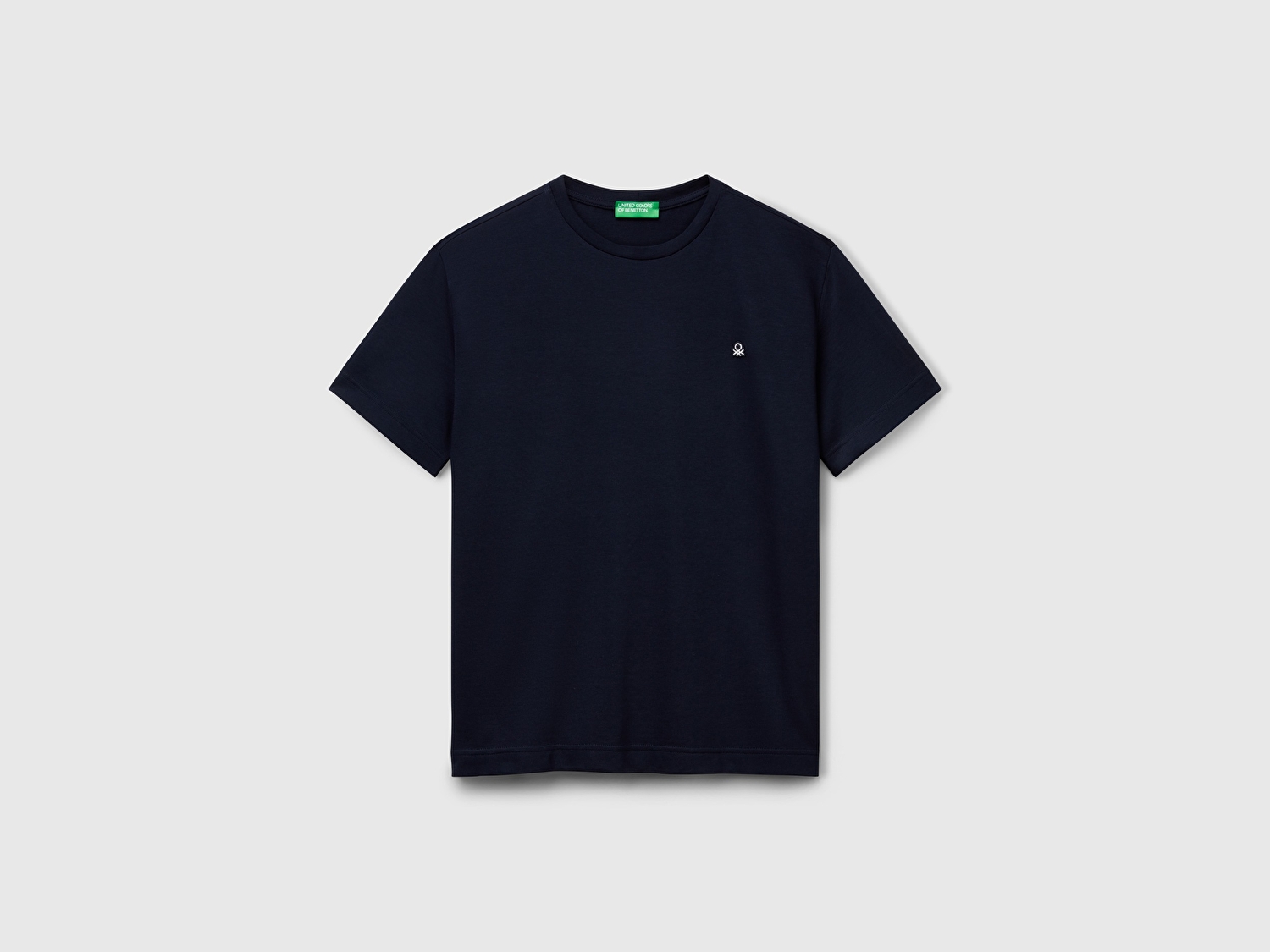 Benetton Erkek Lacivert %100 Pamuk Göğsü Yama Logo İşlemeli Bisiklet Yaka T-Shirt