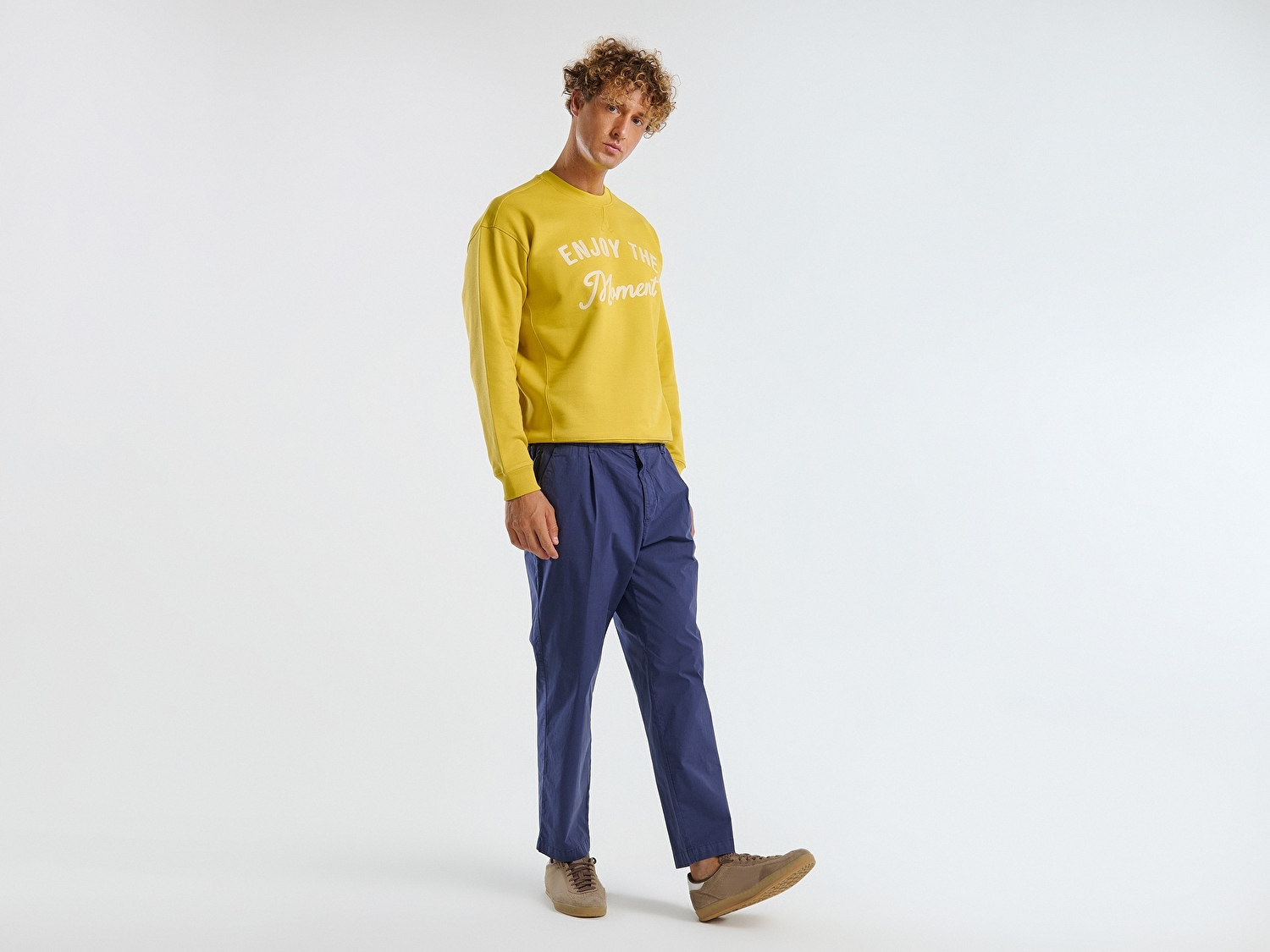 Benetton Erkek İndigo Paraşüt Kumaş Esnek Chino Pantolon