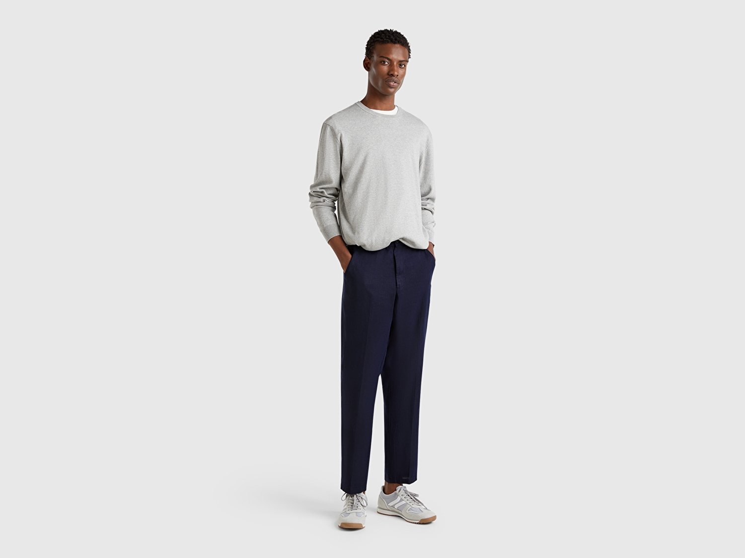 Benetton Erkek Lacivert %100 Keten Pantolon