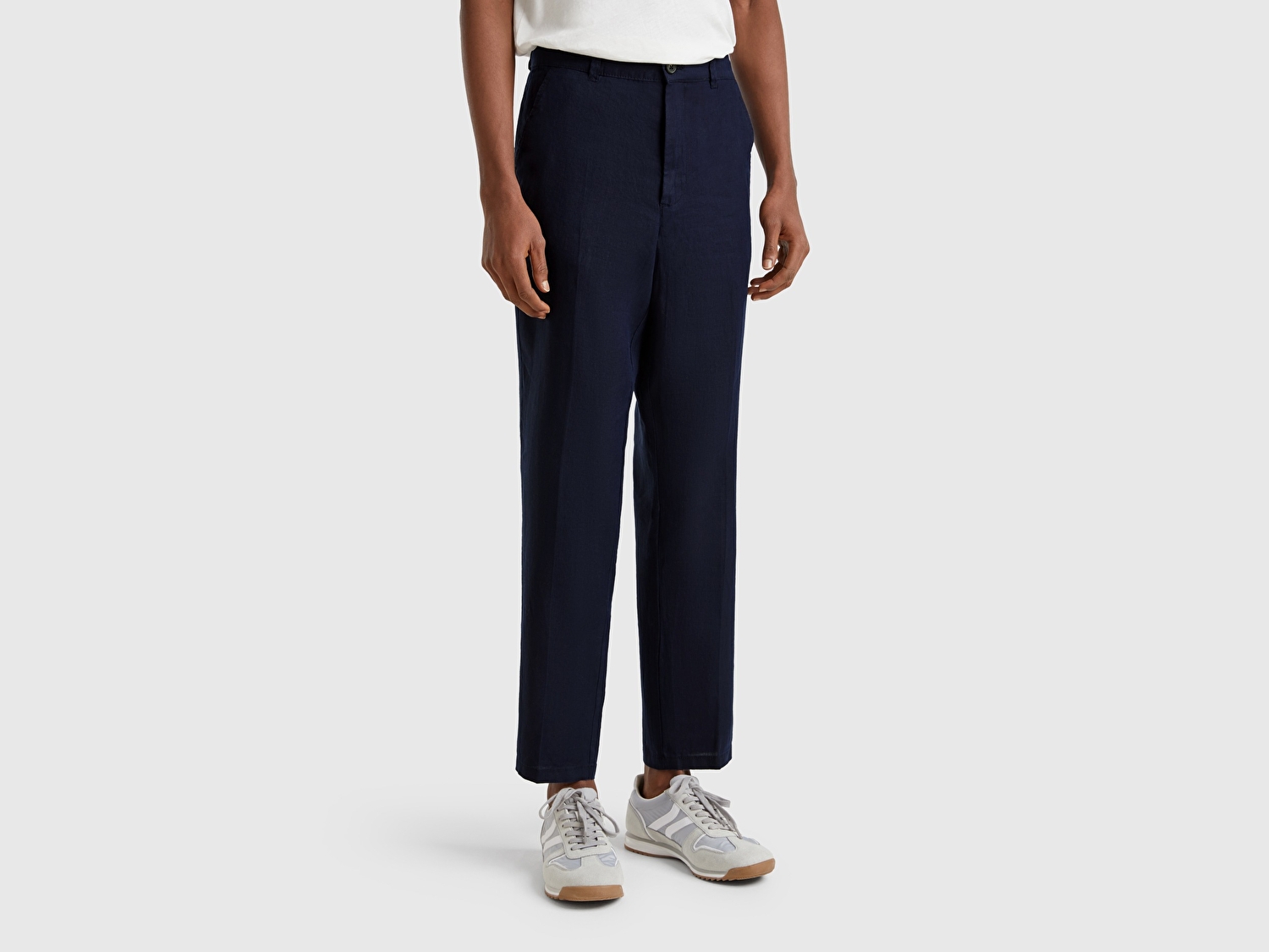 Benetton Erkek Lacivert %100 Keten Pantolon