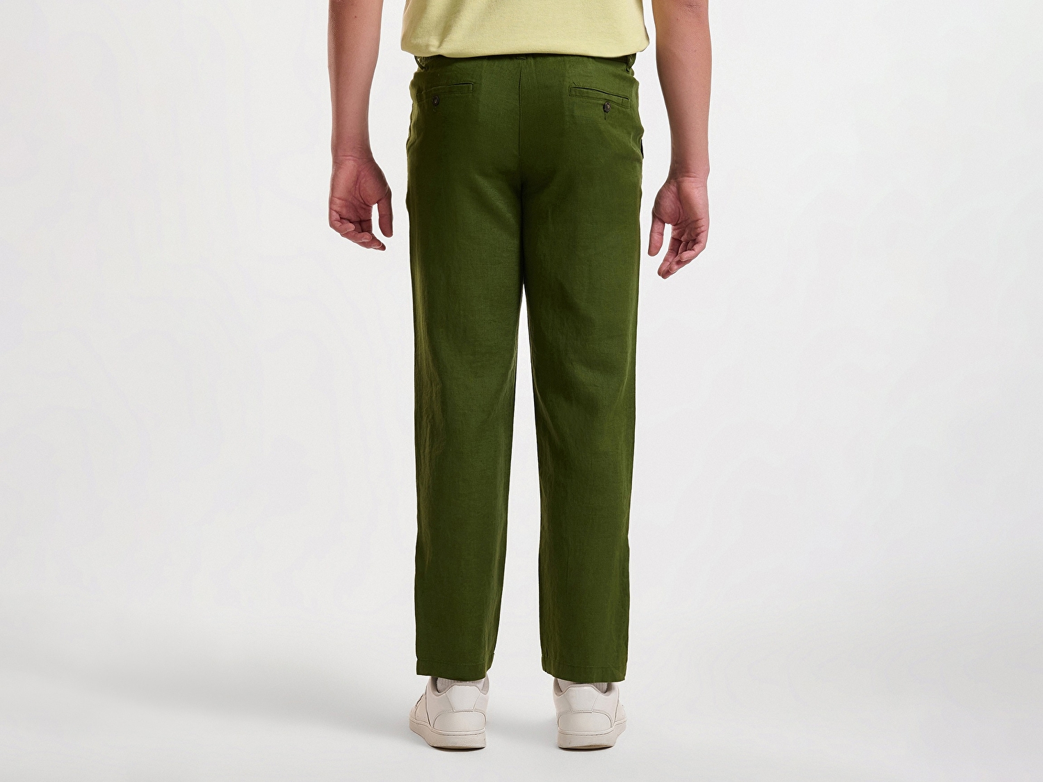 Benetton Erkek Koyu Yeşil %100 Keten Beli İpli Pantolon