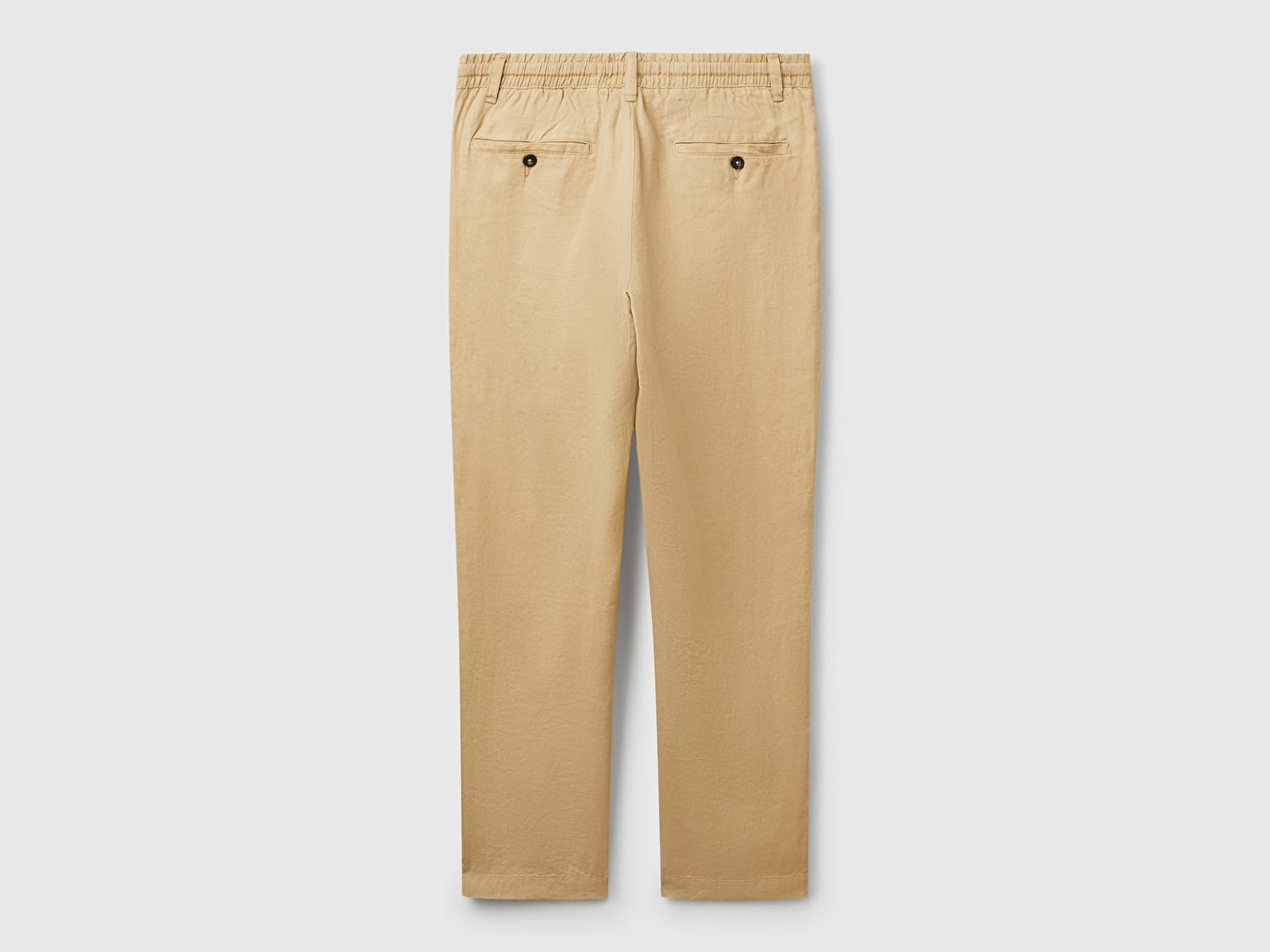 Benetton Erkek Bej %100 Keten Beli İpli Pantolon