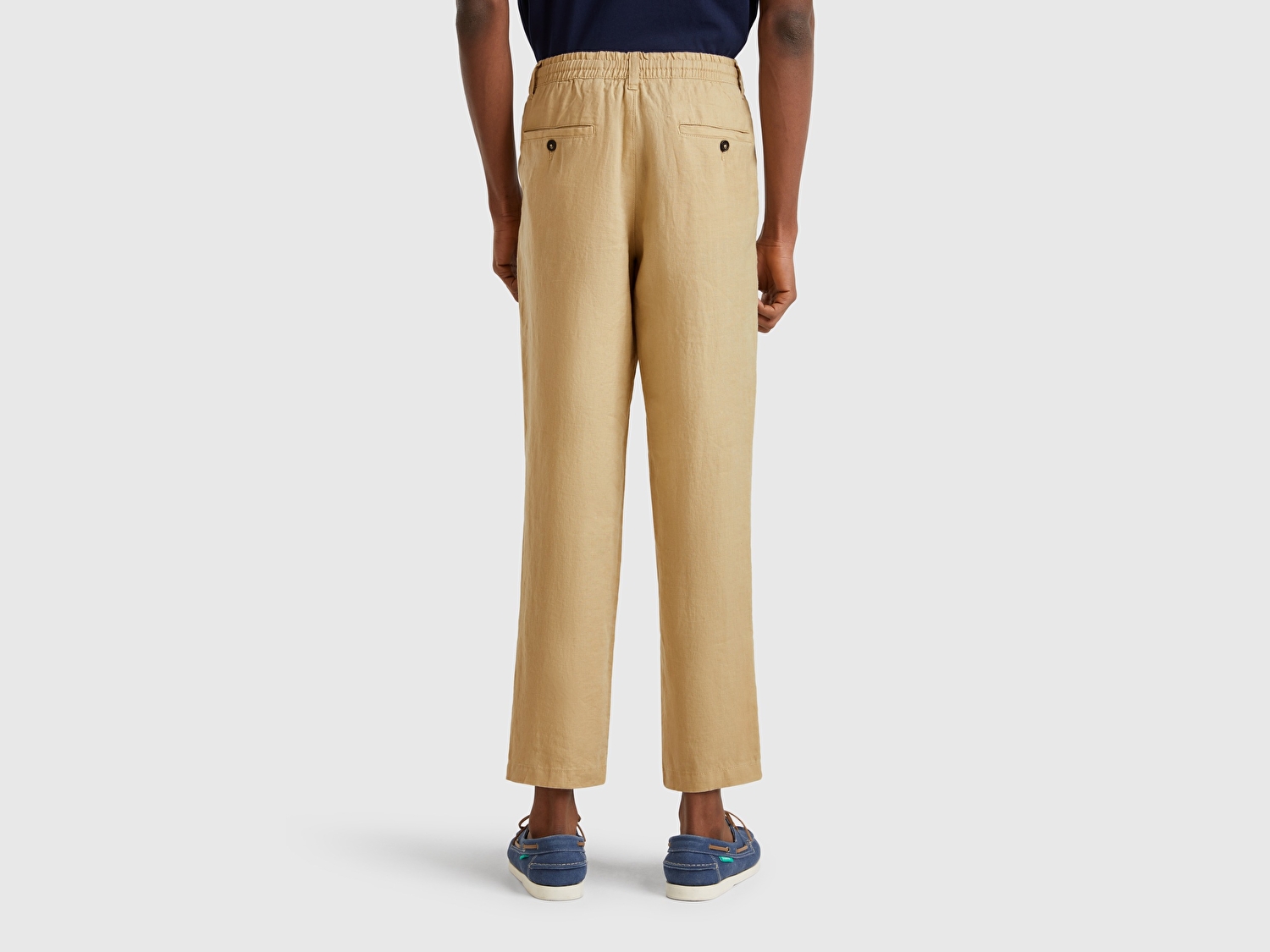 Benetton Erkek Bej %100 Keten Beli İpli Pantolon