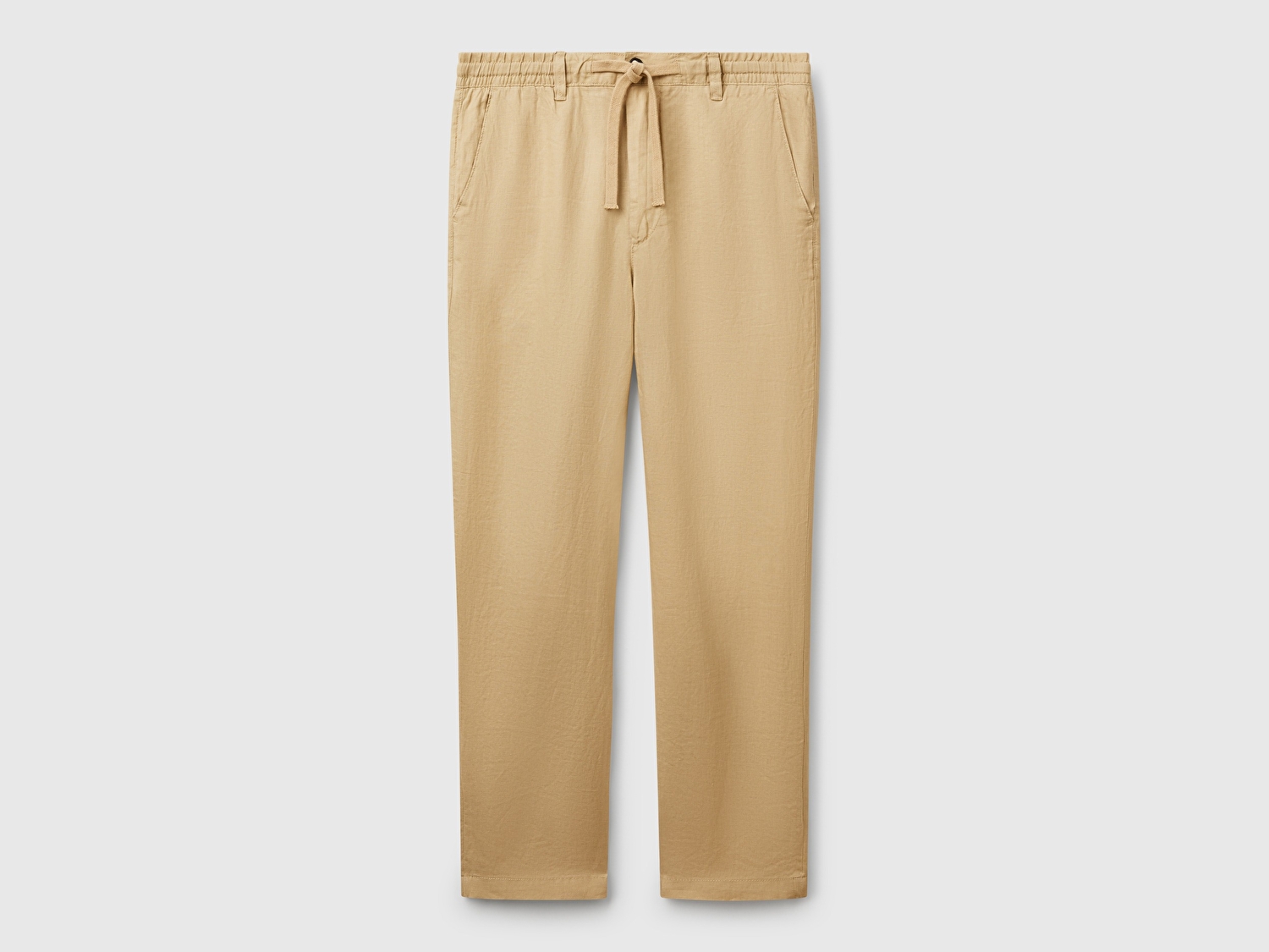 Benetton Erkek Bej %100 Keten Beli İpli Pantolon