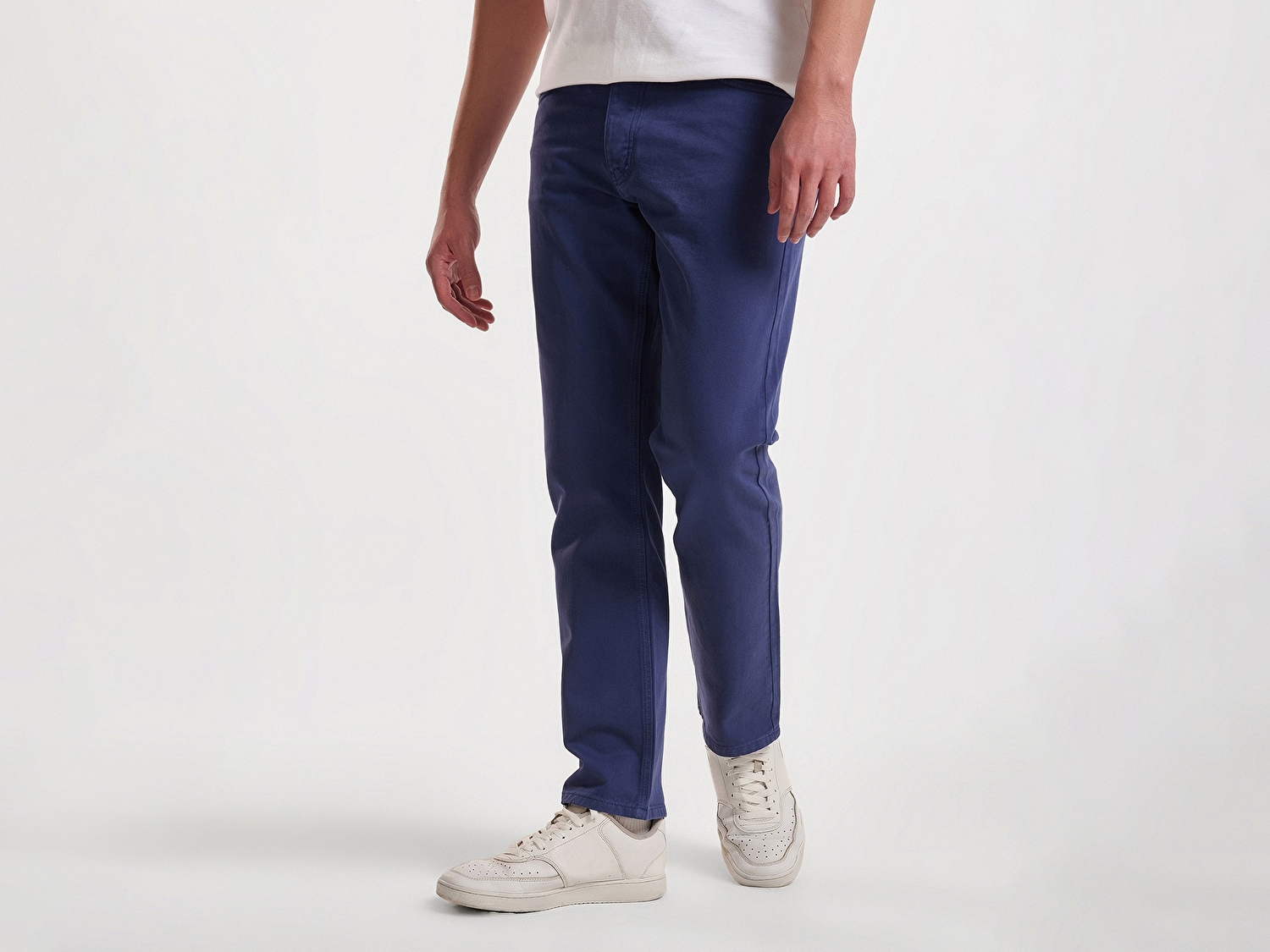 Benetton Erkek Lavanta Mavisi %100 Pamuk Beli Logo Etiketli 5 Cepli Straight Fit Pantolon