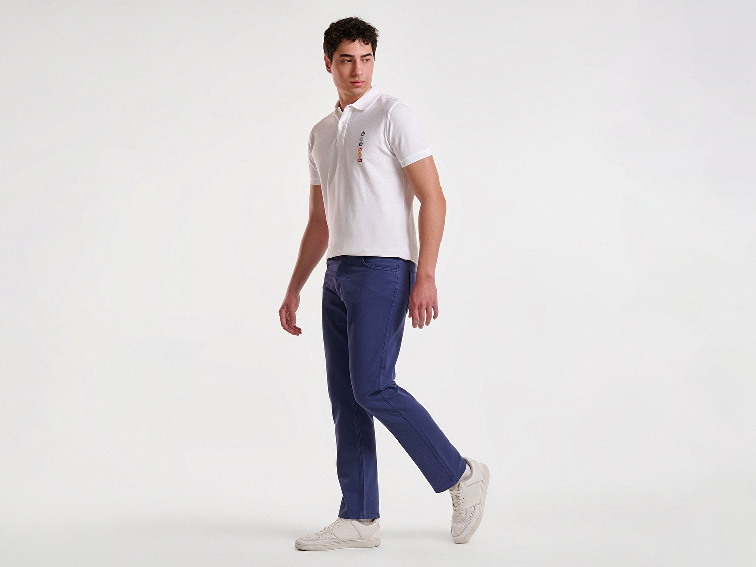 Benetton Erkek Lavanta Mavisi %100 Pamuk Beli Logo Etiketli 5 Cepli Straight Fit Pantolon