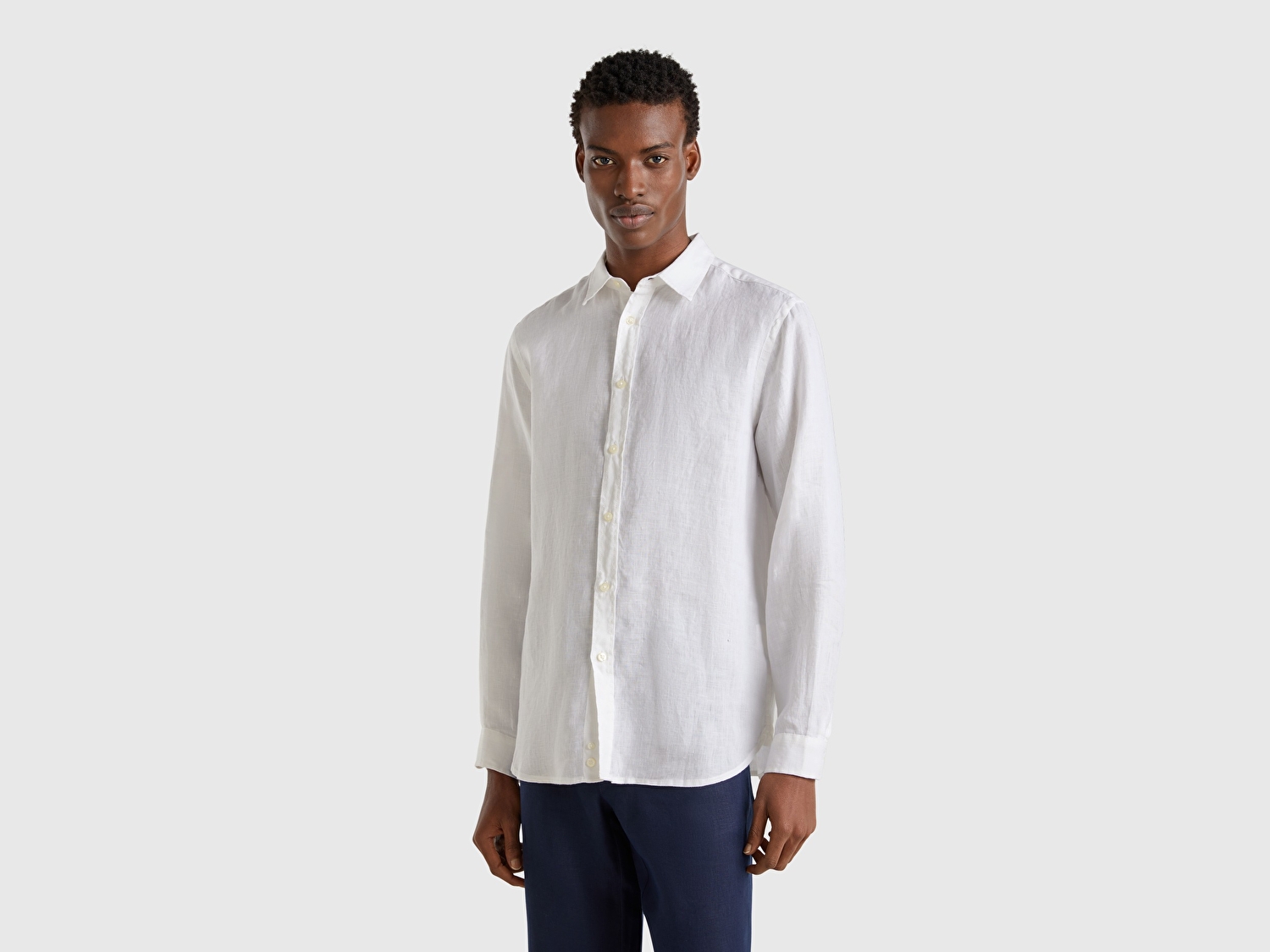 Benetton Erkek Beyaz %100 Keten Gömlek