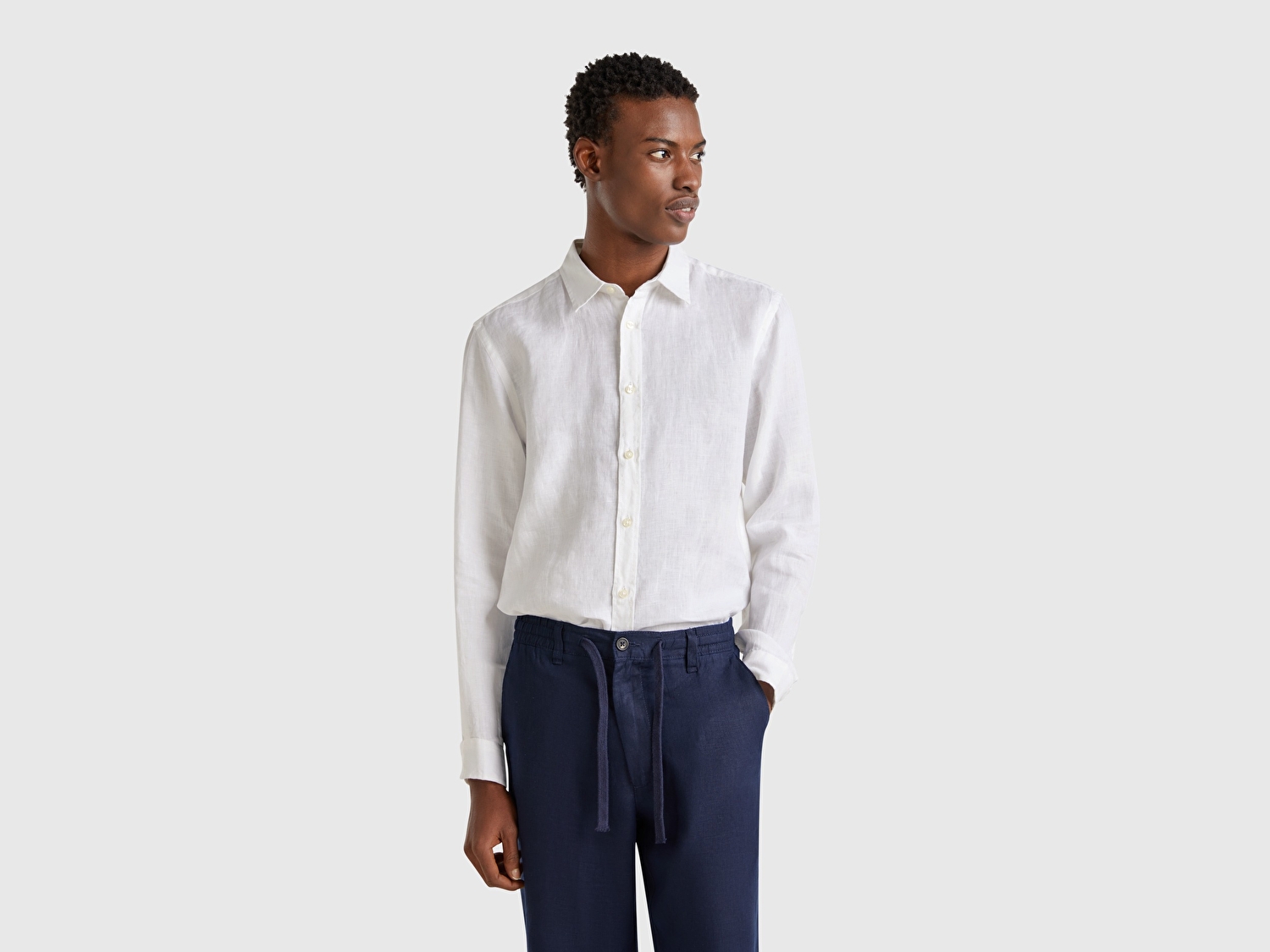 Benetton Erkek Beyaz %100 Keten Gömlek