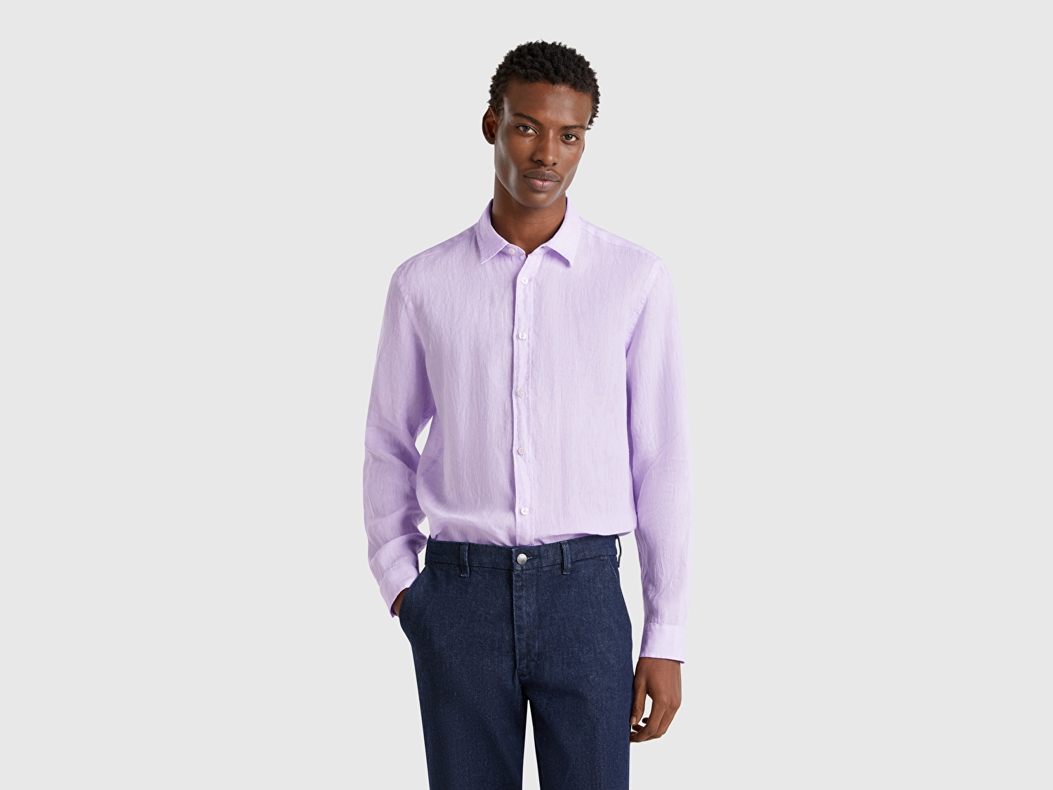 Benetton Erkek Lila %100 Keten Gömlek
