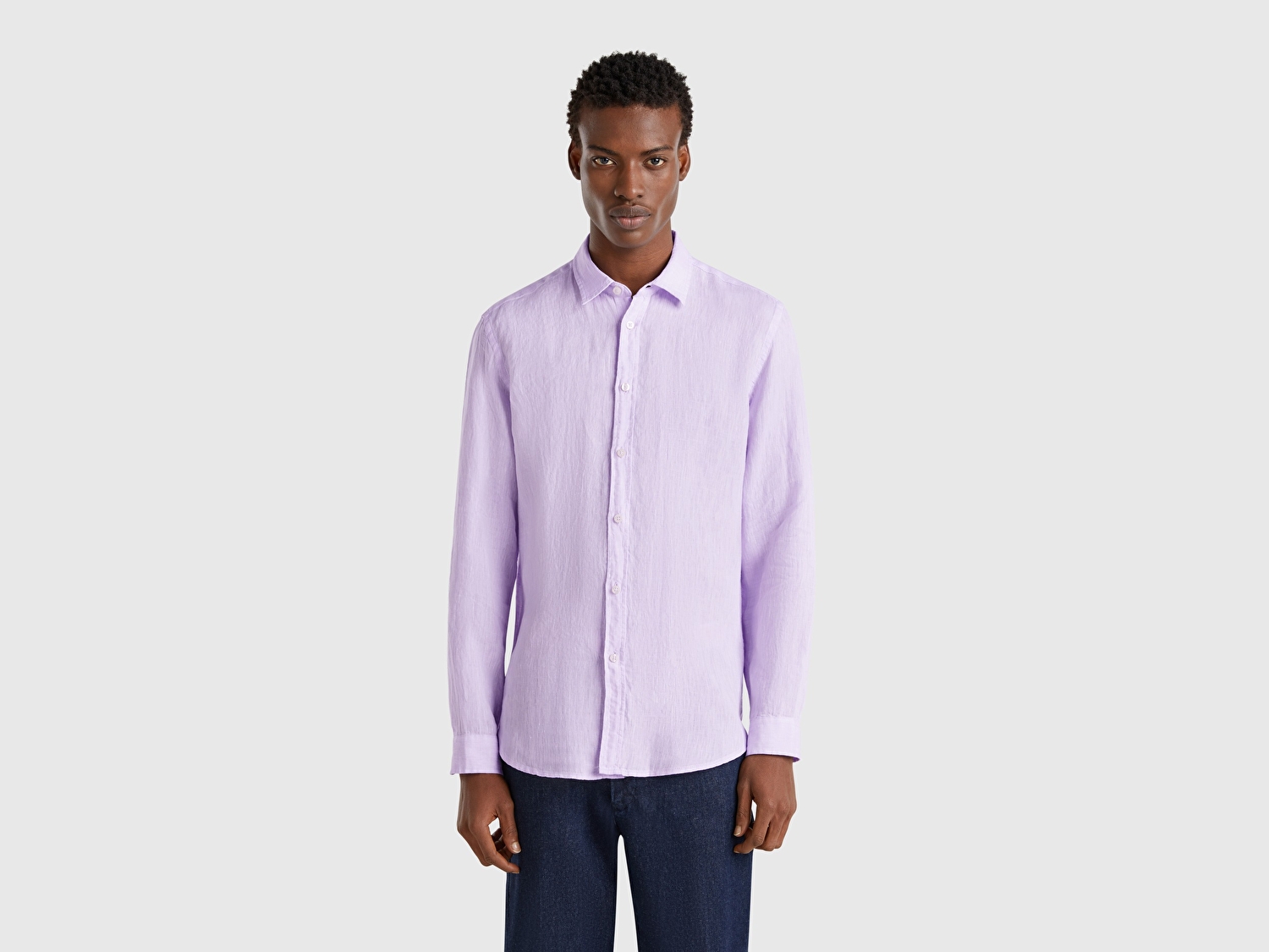Benetton Erkek Lila %100 Keten Gömlek