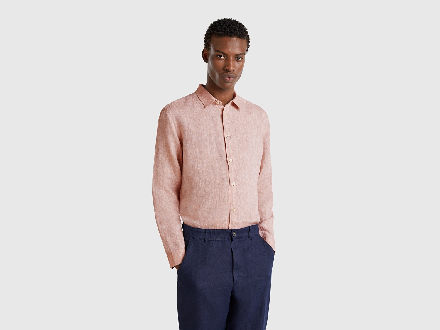 Benetton Erkek Bej %100 Keten Gömlek