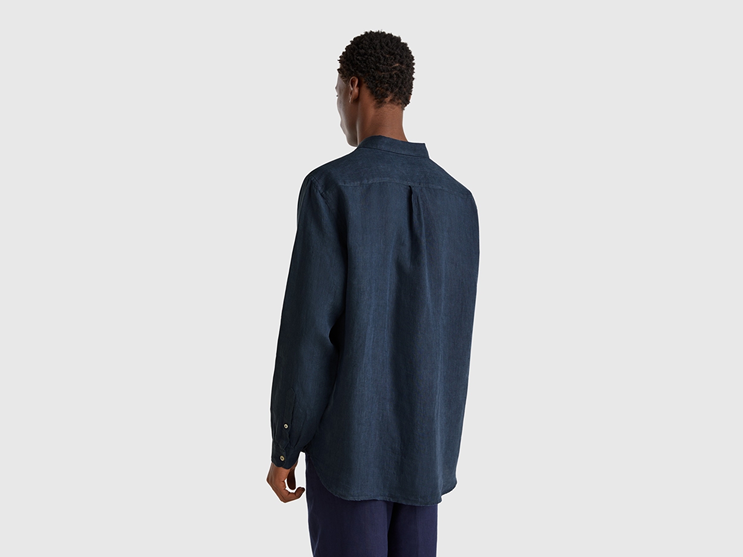 Benetton Erkek Lacivert %100 Keten Gömlek