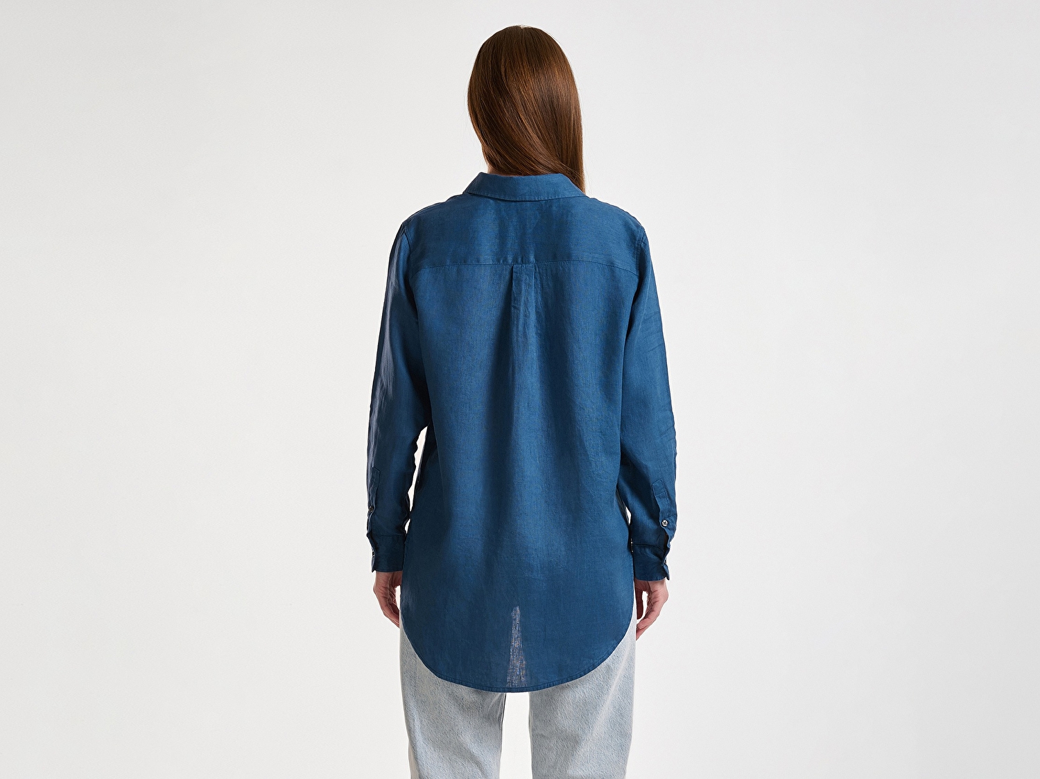 Benetton Kadın Denim %100 Keten Gömlek