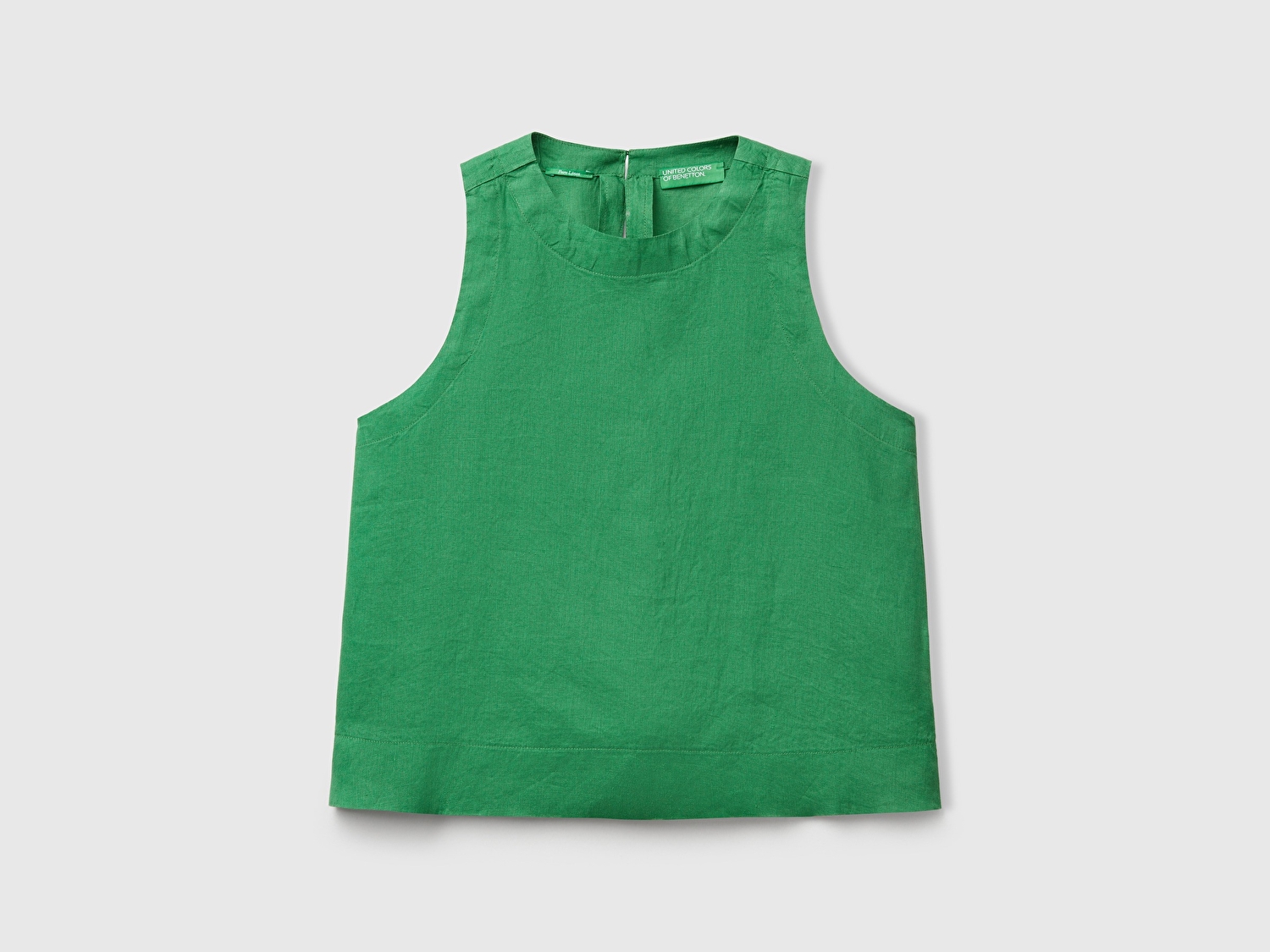 Benetton Kadın Yeşil %100 Keten Kolsuz Bluz