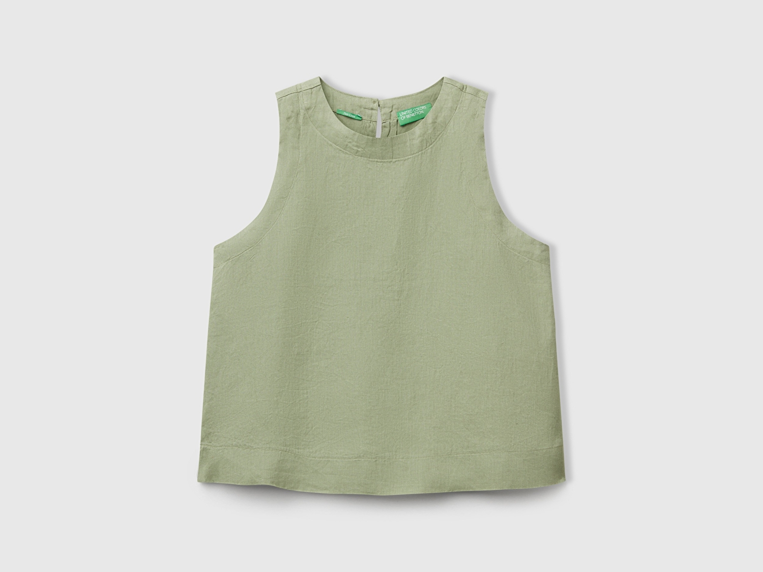 Benetton Kadın Adaçayı yeşili %100 Keten Kolsuz Bluz