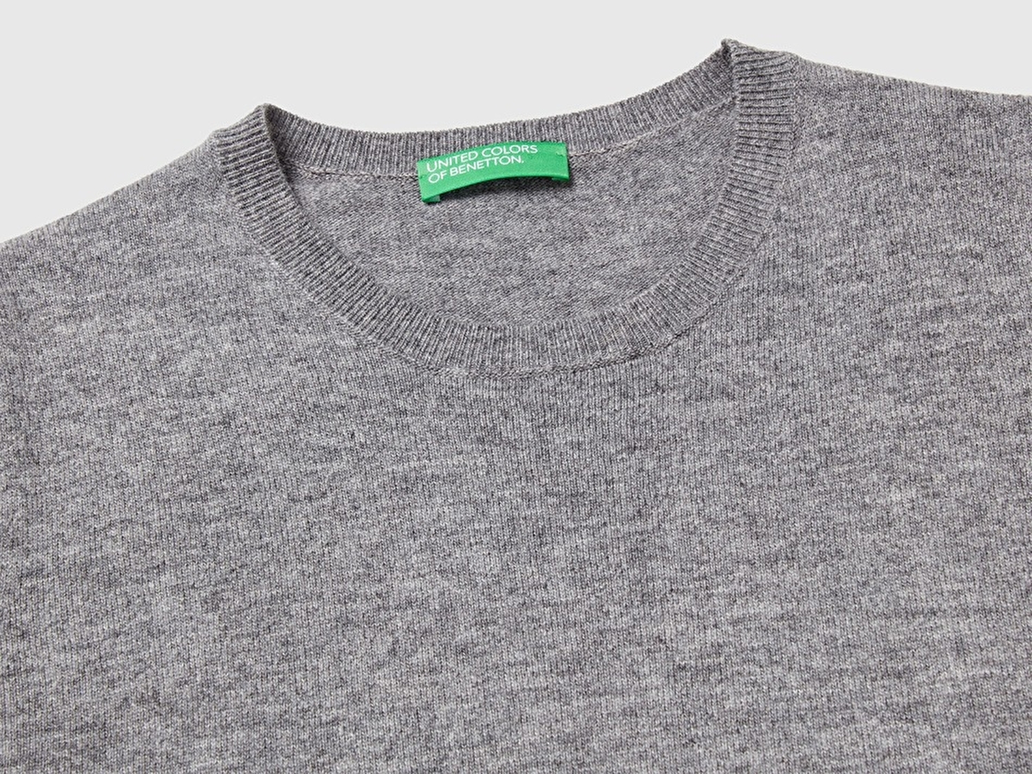 Benetton Kadın Antrasit Melanj %100 Merino Bisiklet Yaka  Kısa Kollu Kazak