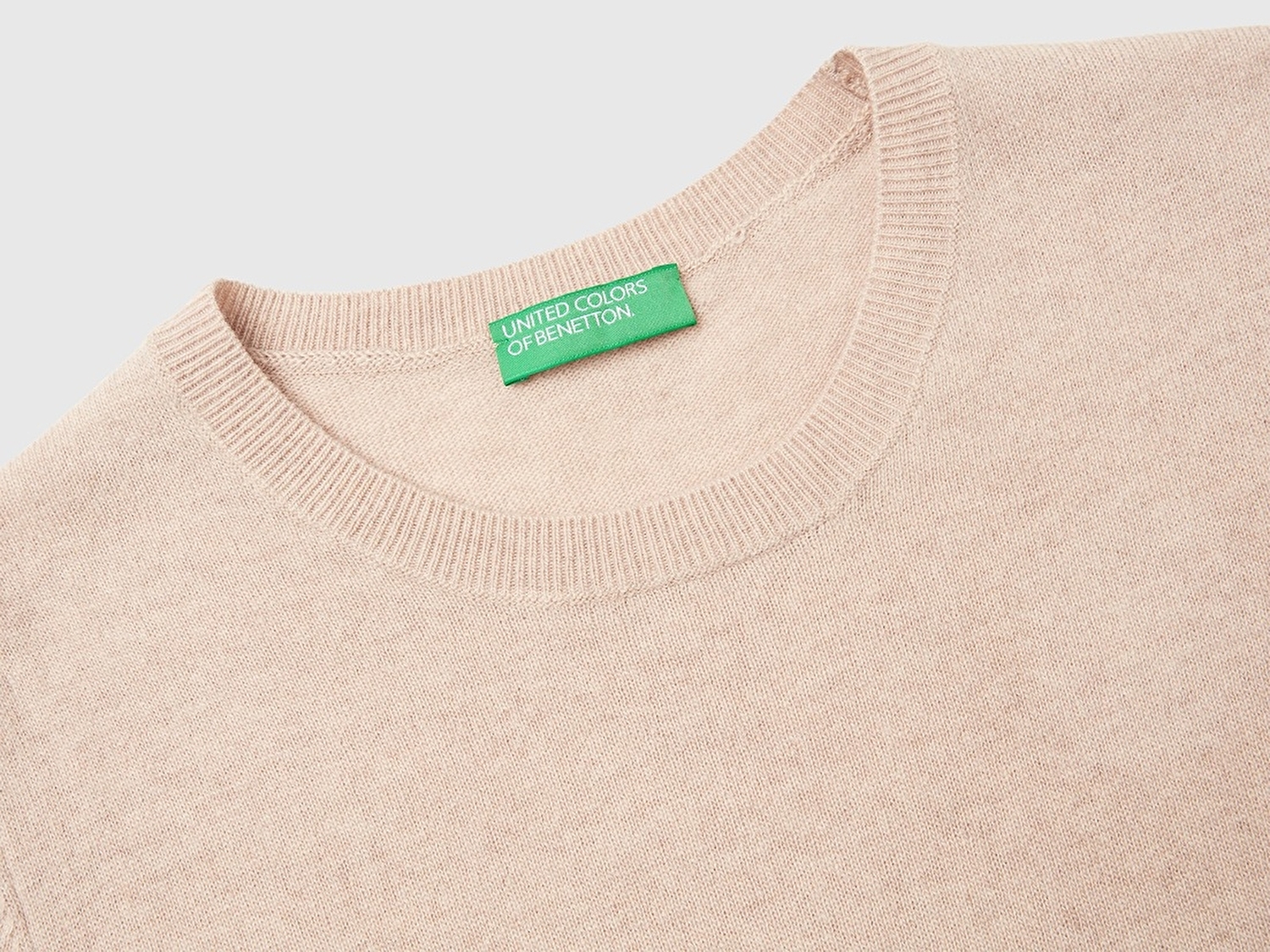 Benetton Kadın Ekru %100 Merino Bisiklet Yaka  Kısa Kollu Kazak