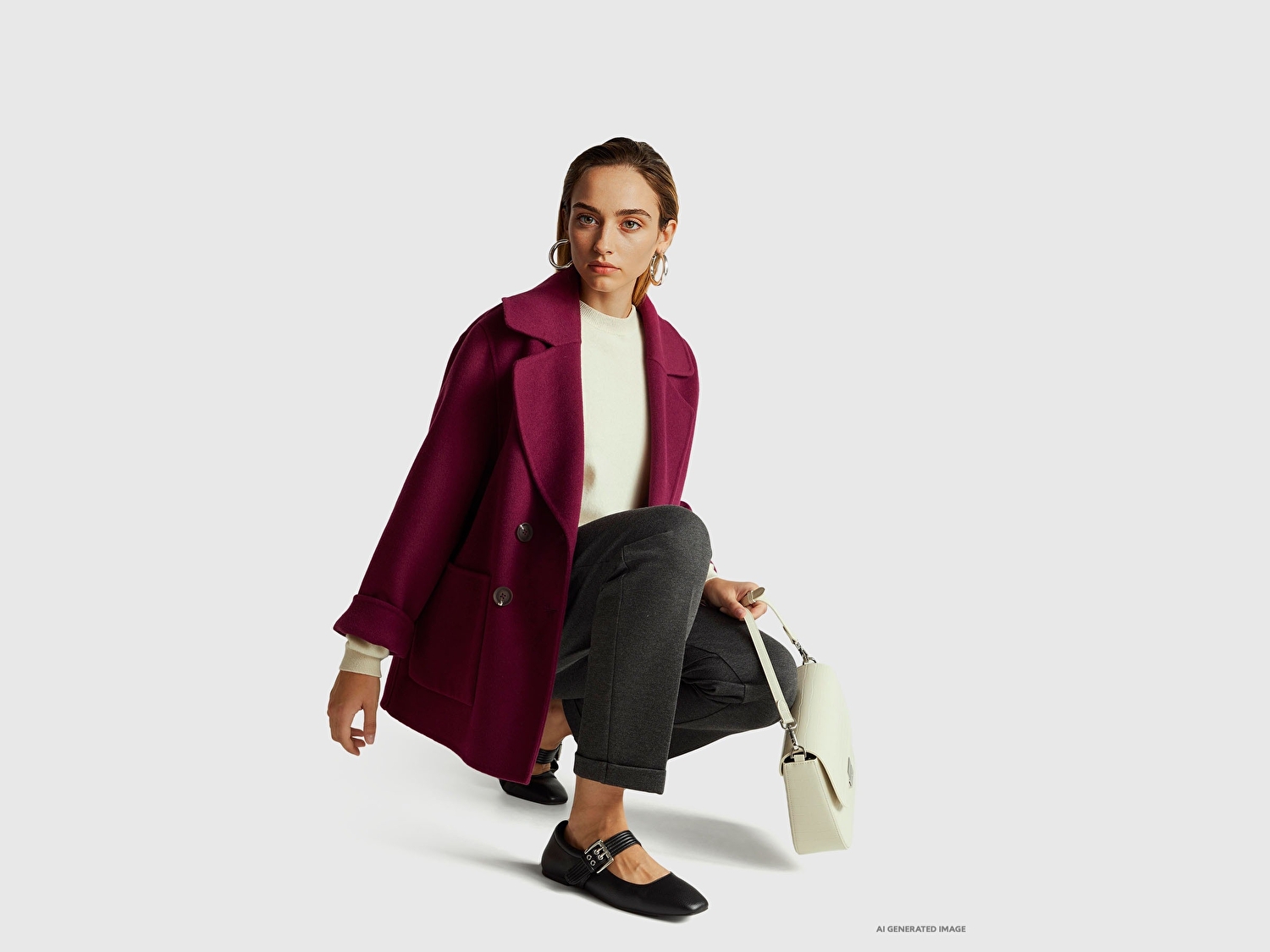 Benetton Kadın Krem %100 Merino Bisiklet Yaka Kazak
