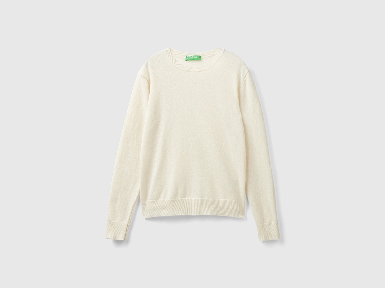 Benetton Kadın Krem %100 Merino Bisiklet Yaka Kazak