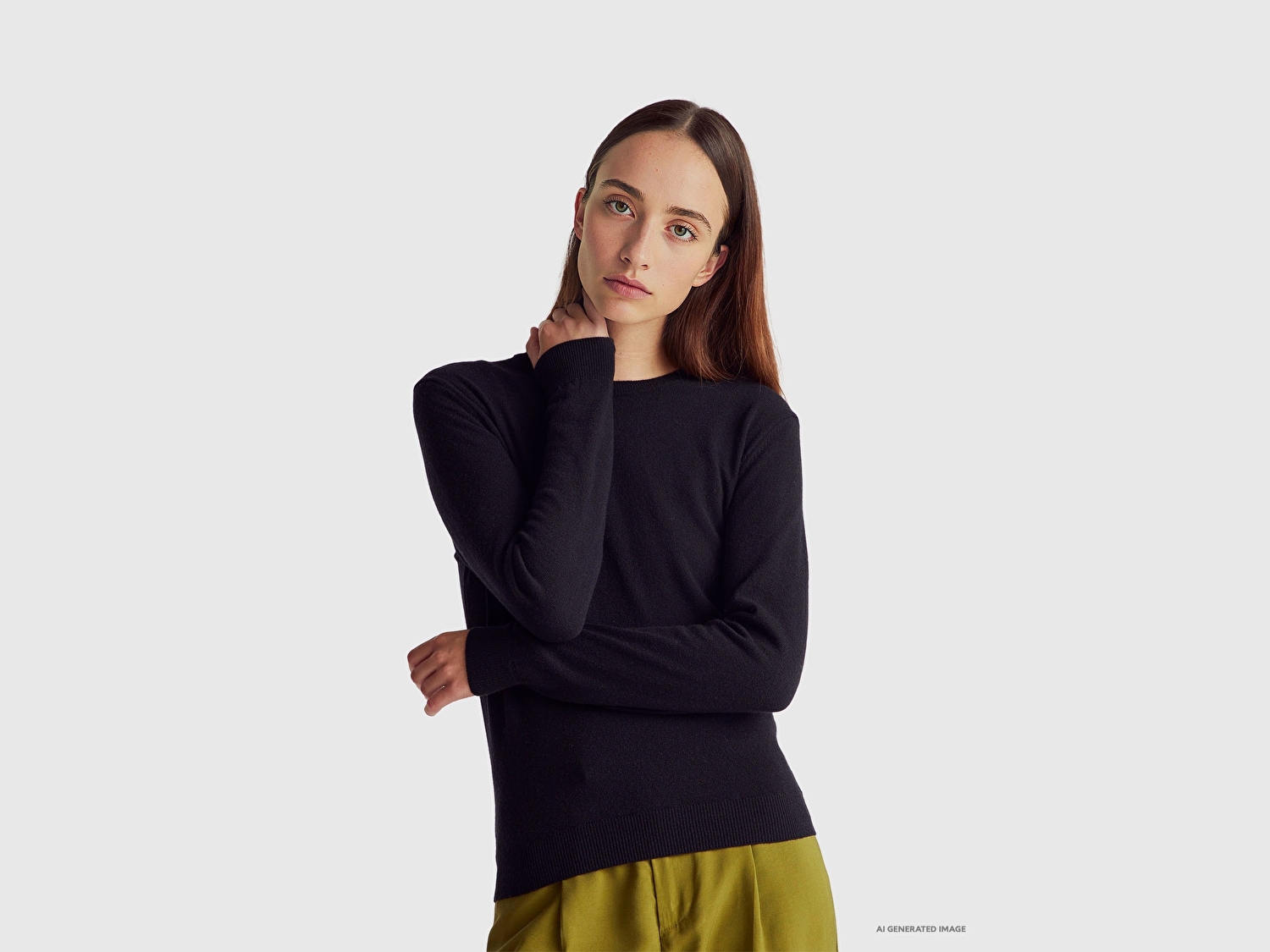 Benetton Kadın Siyah %100 Merino Bisiklet Yaka Kazak