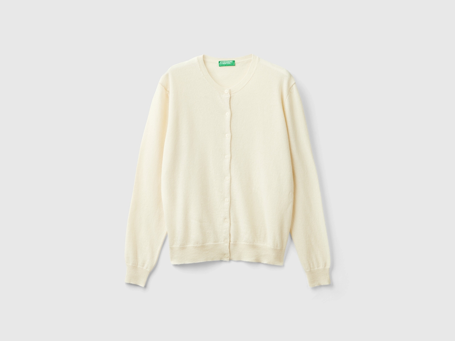 Benetton Kadın Krem %100 Merino Bisiklet Yaka  Hırka