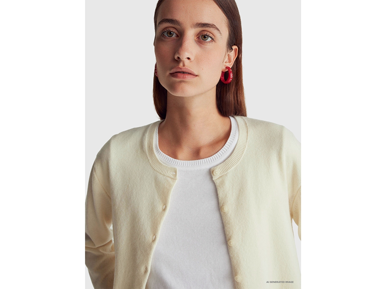 Benetton Kadın Krem %100 Merino Bisiklet Yaka  Hırka