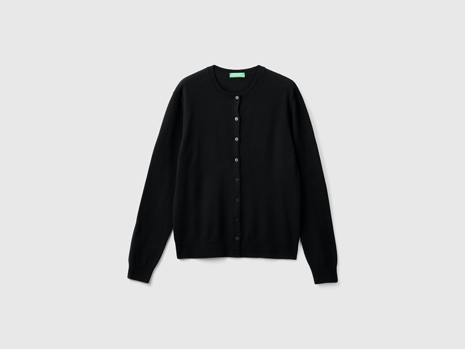 Benetton Kadın Siyah %100 Merino Bisiklet Yaka  Hırka