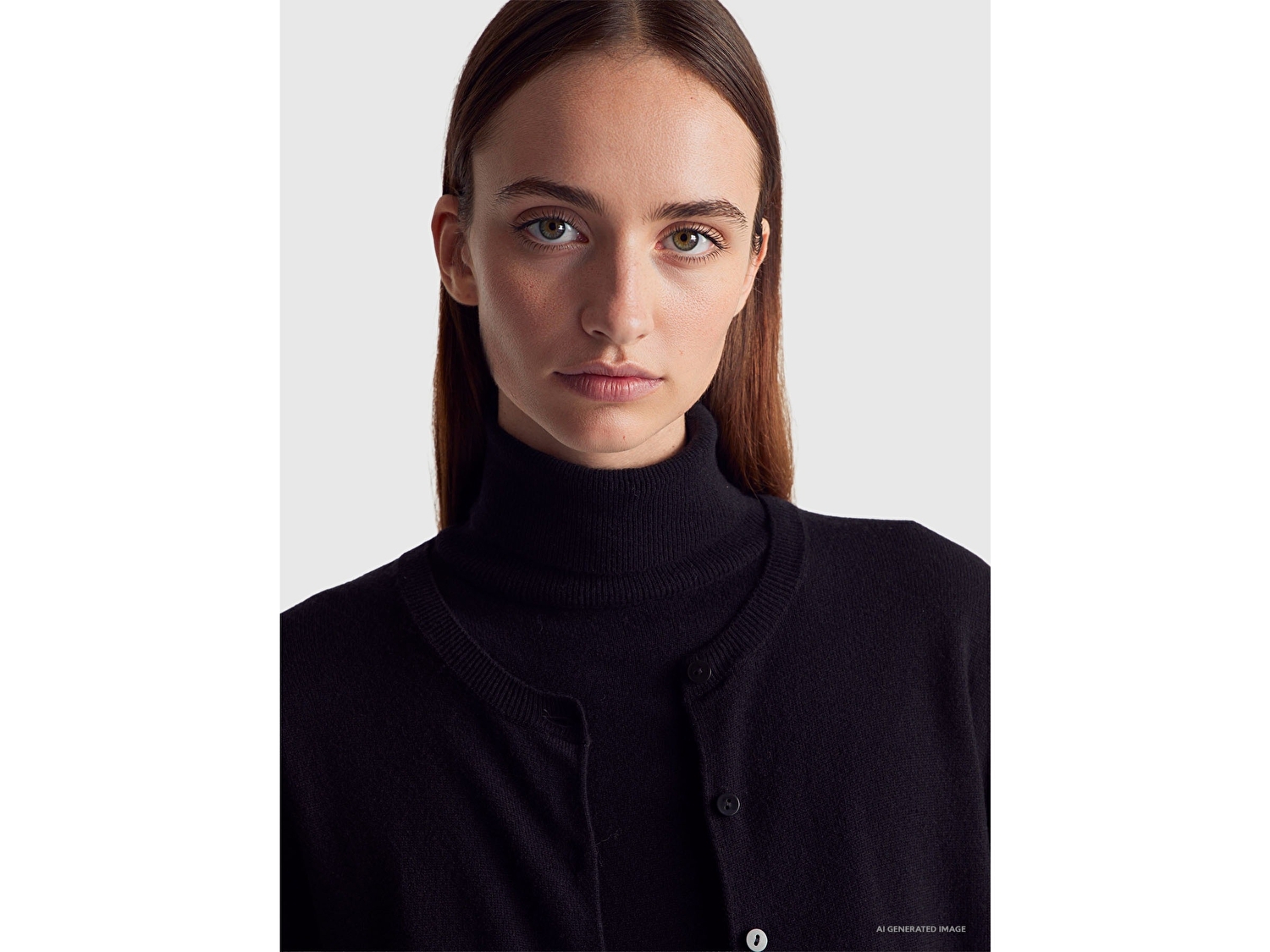 Benetton Kadın Siyah %100 Merino Bisiklet Yaka  Hırka