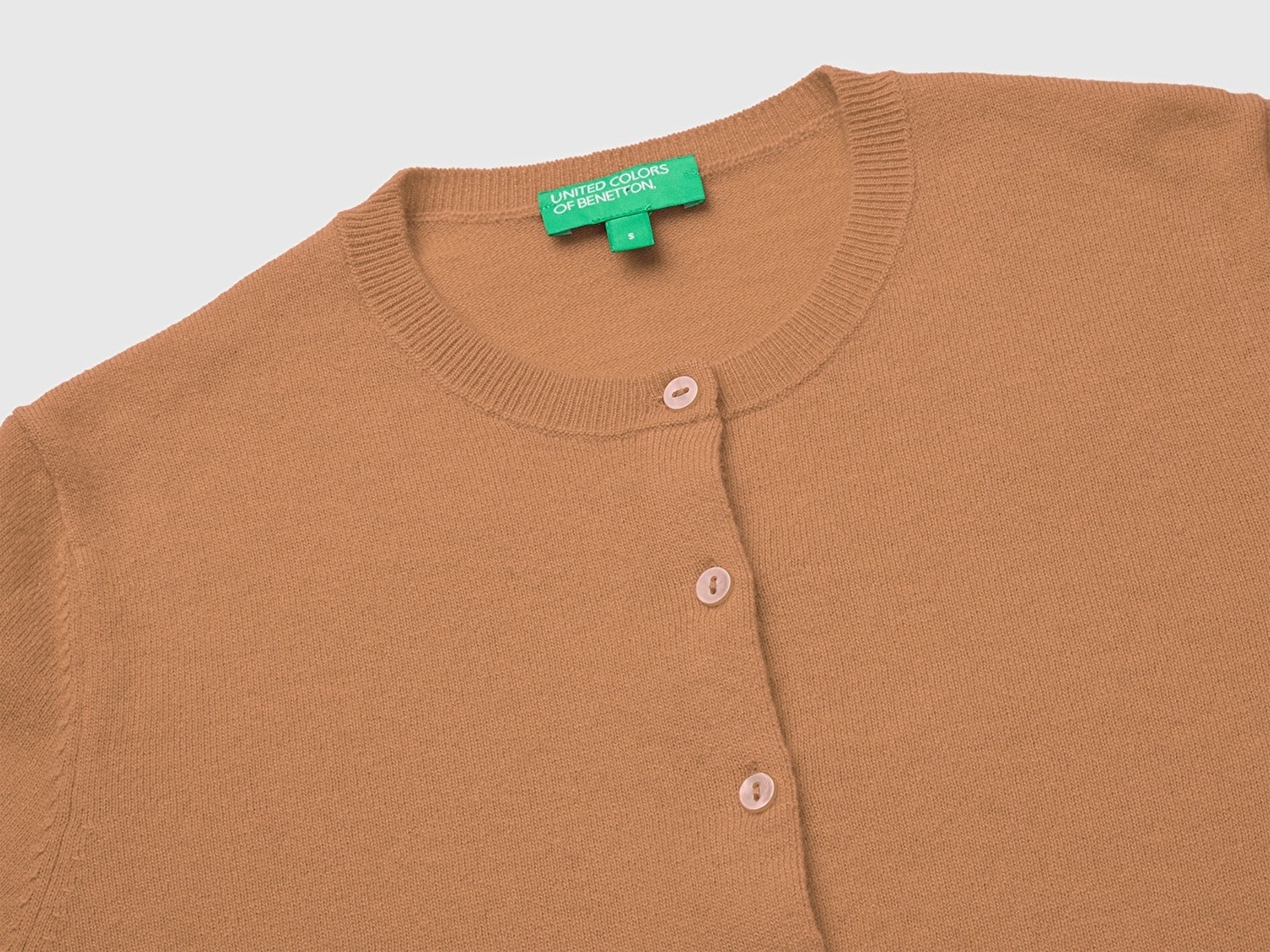 Benetton Kadın Taba %100 Merino Bisiklet Yaka  Hırka
