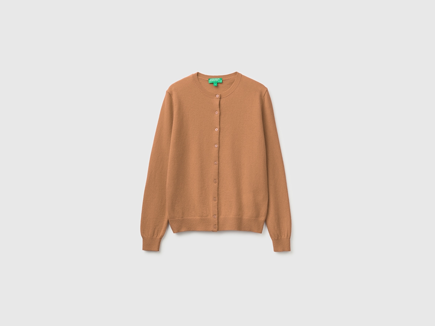 Benetton Kadın Taba %100 Merino Bisiklet Yaka  Hırka