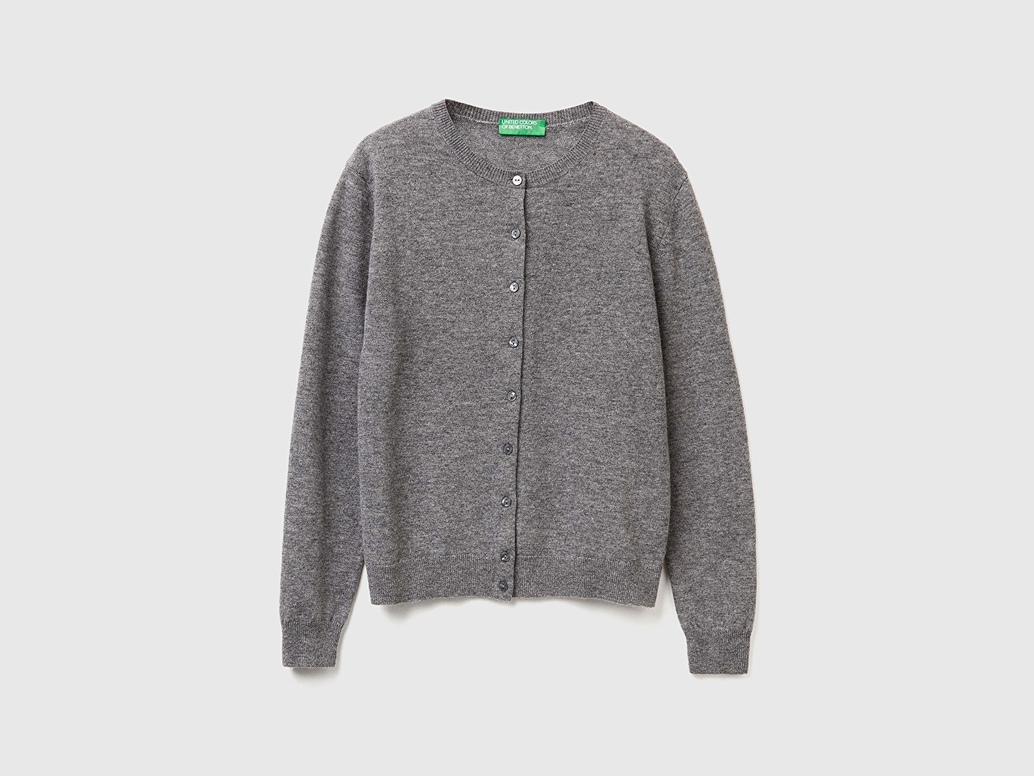 Benetton Kadın Antrasit Melanj %100 Merino Bisiklet Yaka  Hırka