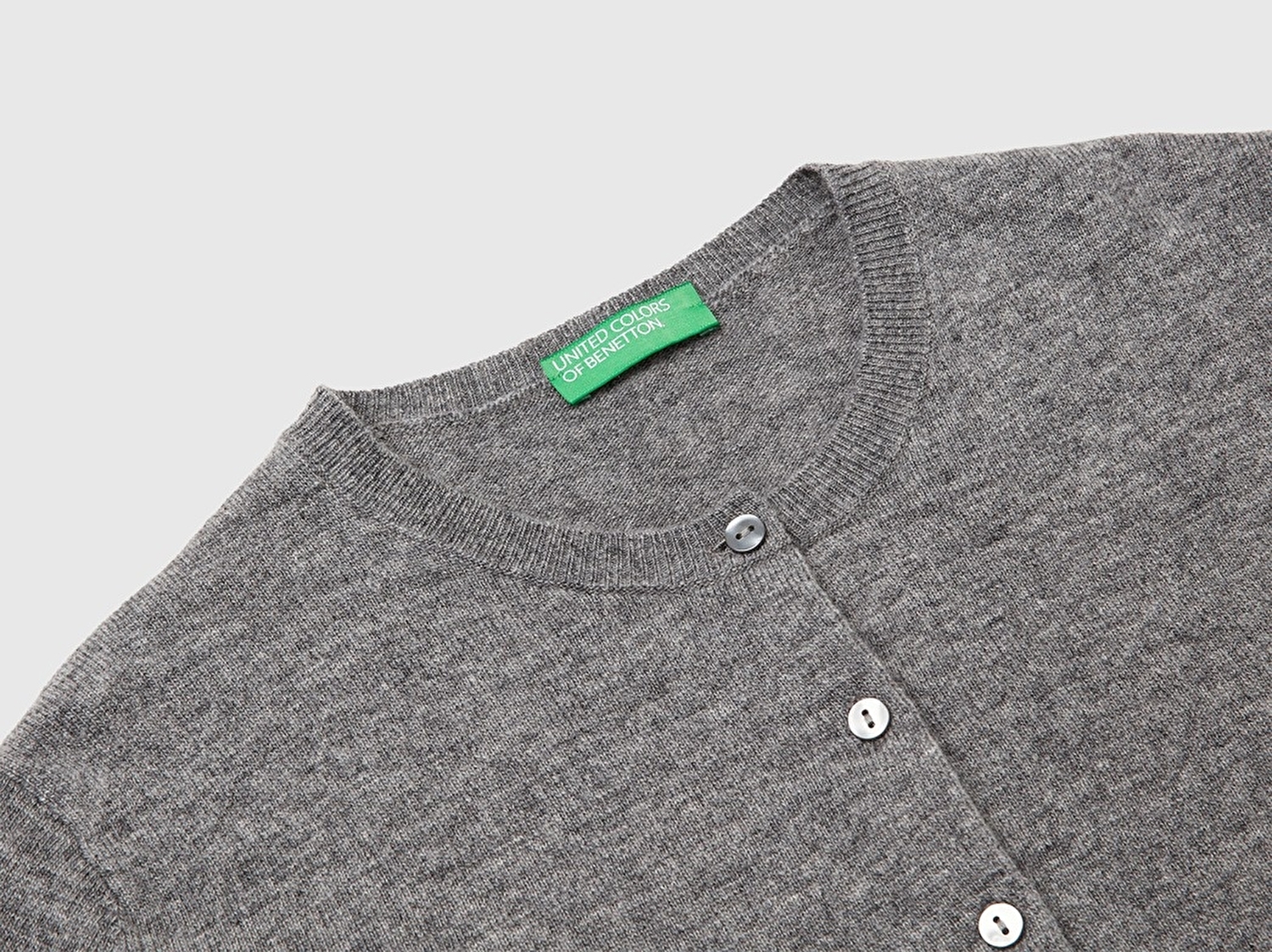 Benetton Kadın Antrasit Melanj %100 Merino Bisiklet Yaka  Hırka