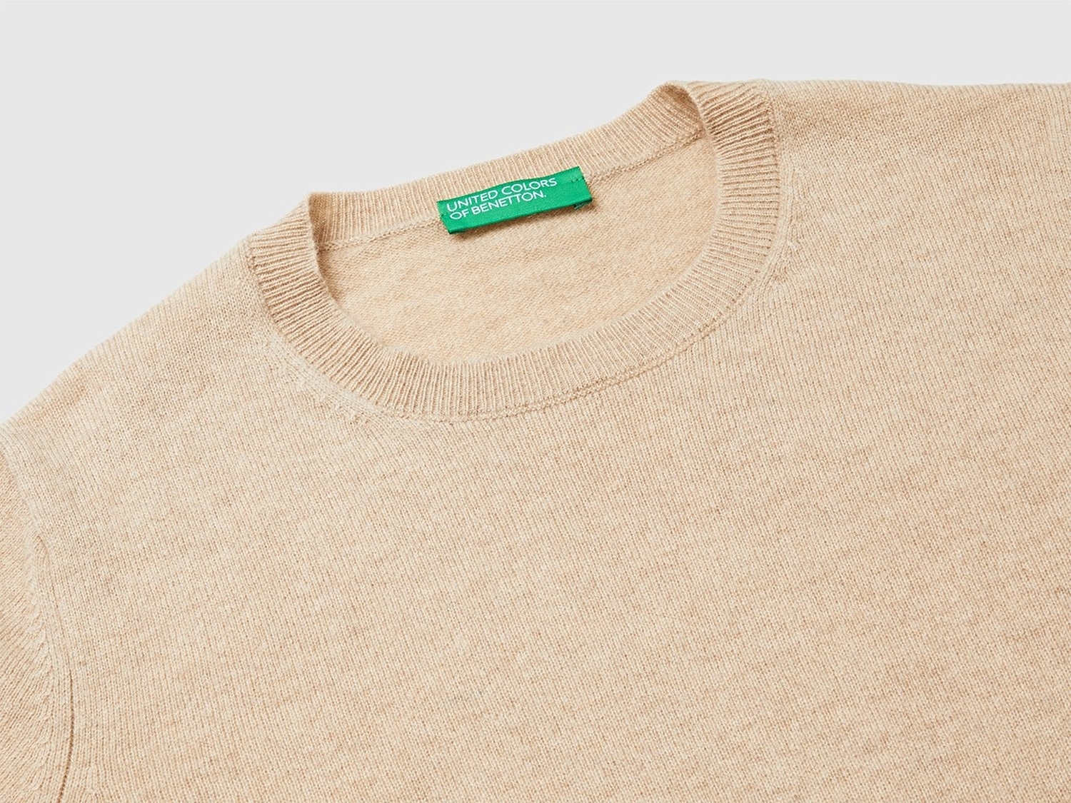 Benetton Kadın Ekru %100 Kaşmir Bisiklet Yaka Düz Kazak