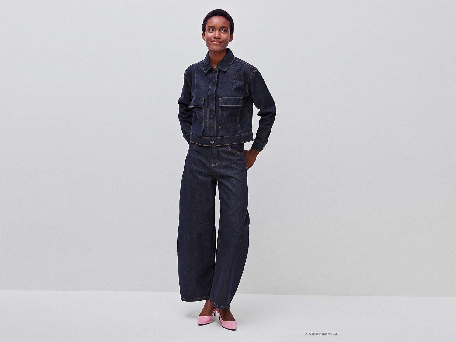 Benetton Kadın Koyu Mavi  %100 Pamuk Regular Fit Cepli Denim Mont