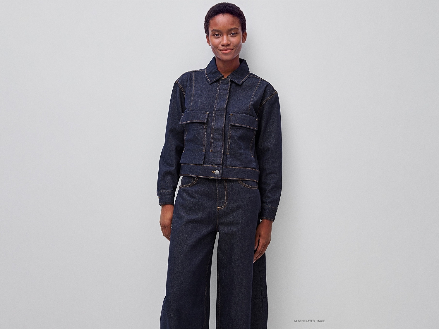 Benetton Kadın Koyu Mavi  %100 Pamuk Regular Fit Cepli Denim Mont