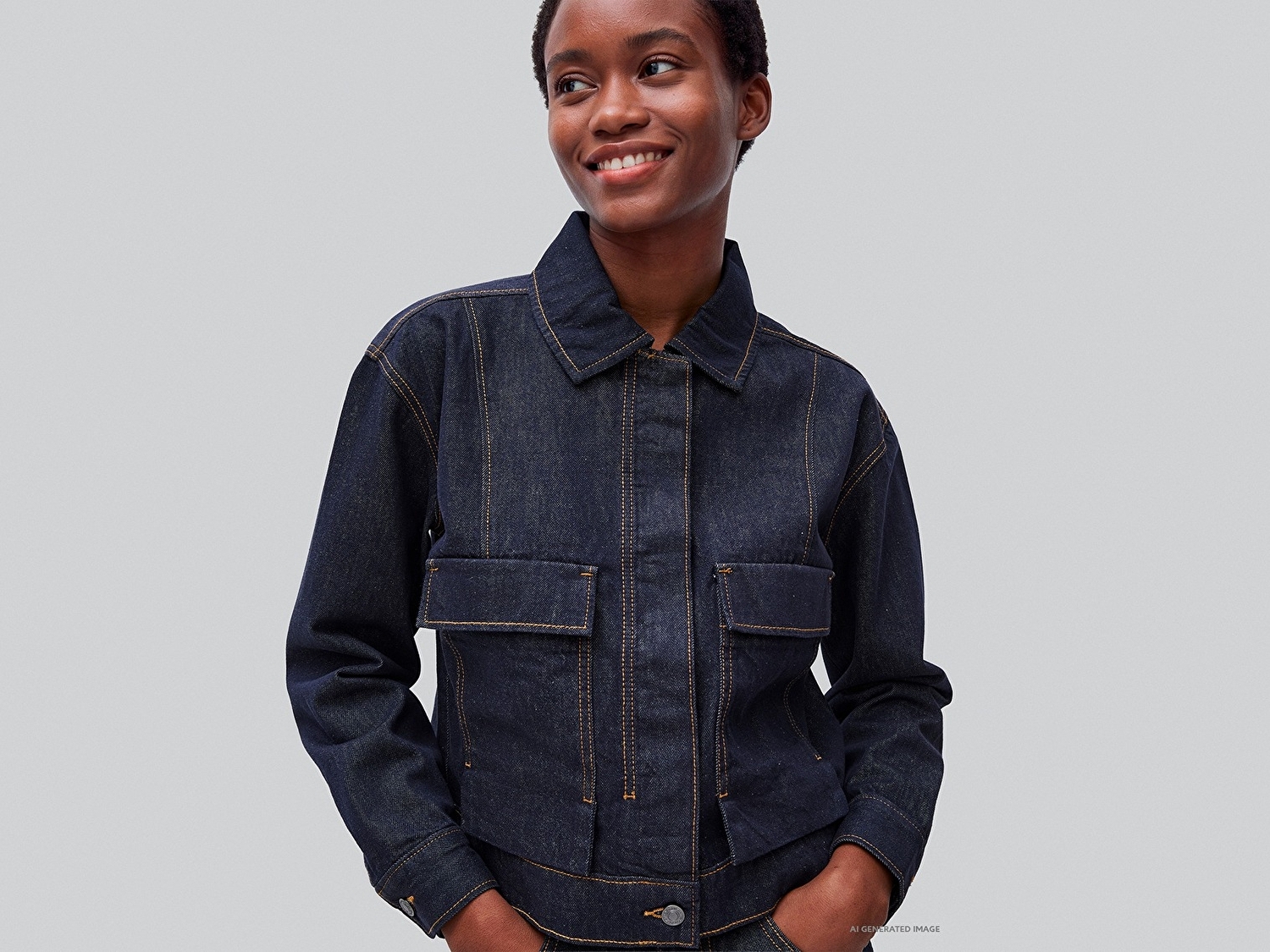 Benetton Kadın Koyu Mavi  %100 Pamuk Regular Fit Cepli Denim Mont