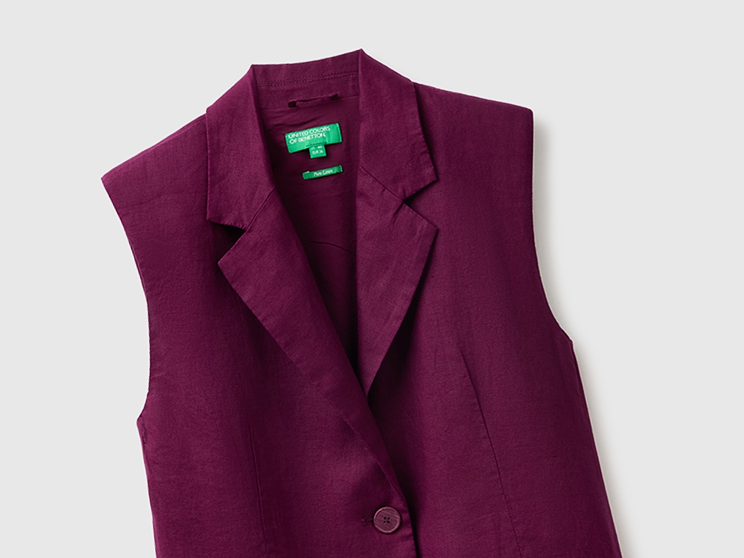 Benetton Kadın Koyu Mor %100 Keten Cepli Düğmeli Yelek