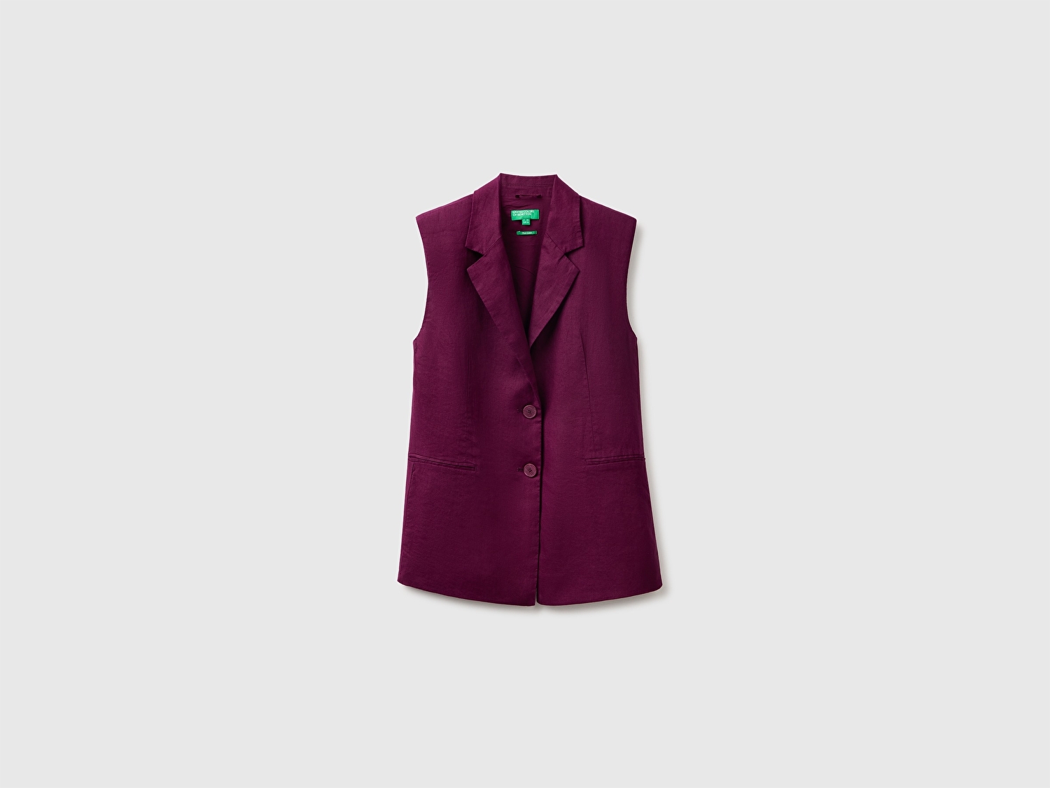 Benetton Kadın Koyu Mor %100 Keten Cepli Düğmeli Yelek