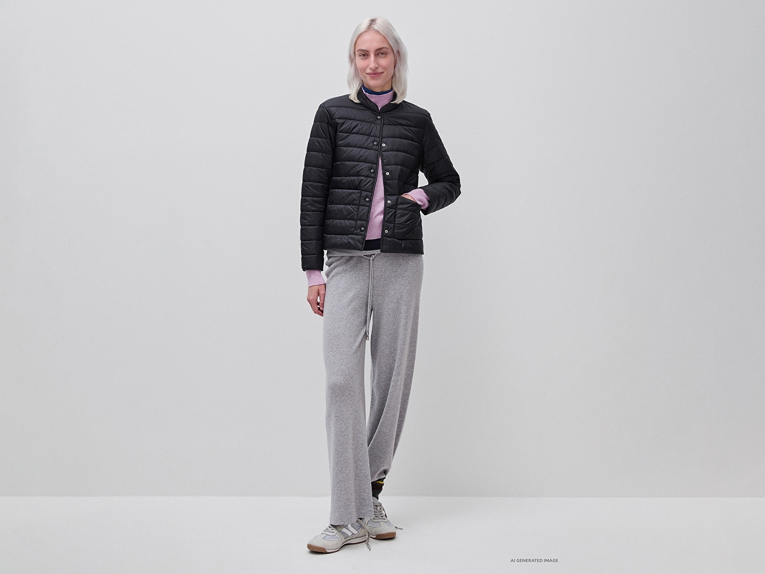 Benetton Kadın Siyah Slim Fit Şişme Cepli Mont