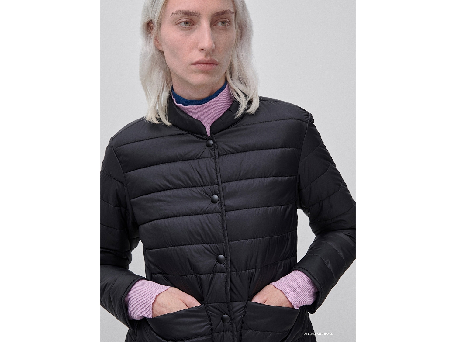 Benetton Kadın Siyah Slim Fit Şişme Cepli Mont